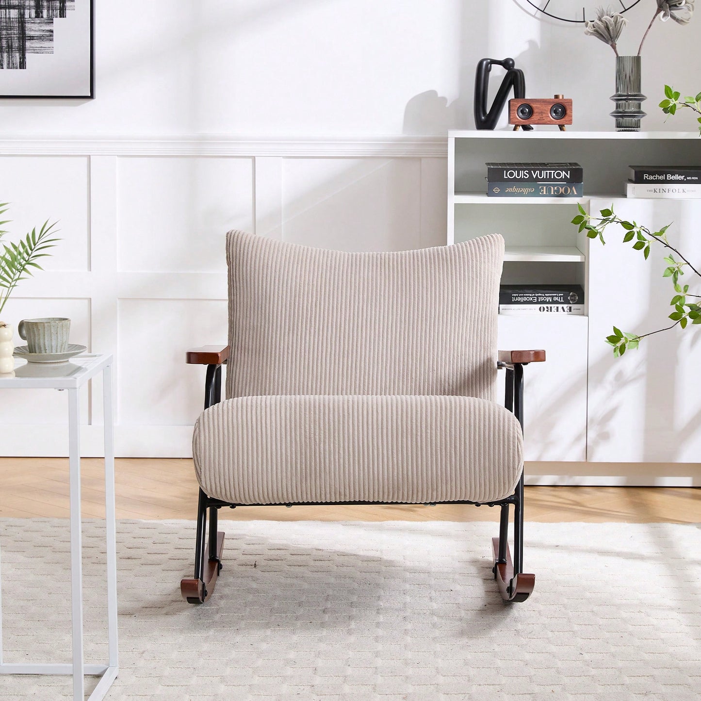 Stylish Metal Frame Rocking Chair For Living Room Modern Accent Armchair