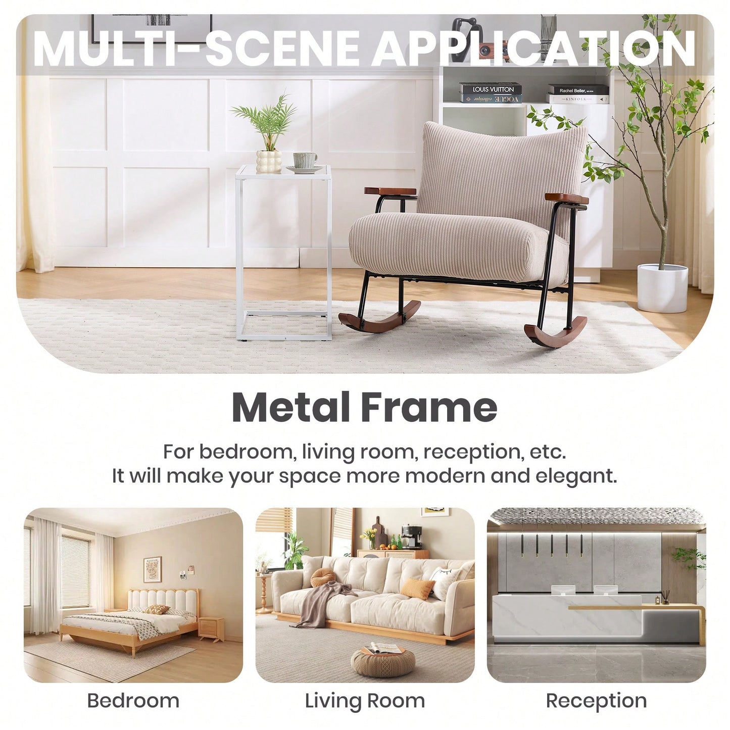 Stylish Metal Frame Rocking Chair For Living Room Modern Accent Armchair