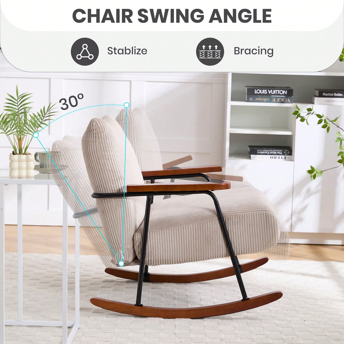 Stylish Metal Frame Rocking Chair For Living Room Modern Accent Armchair