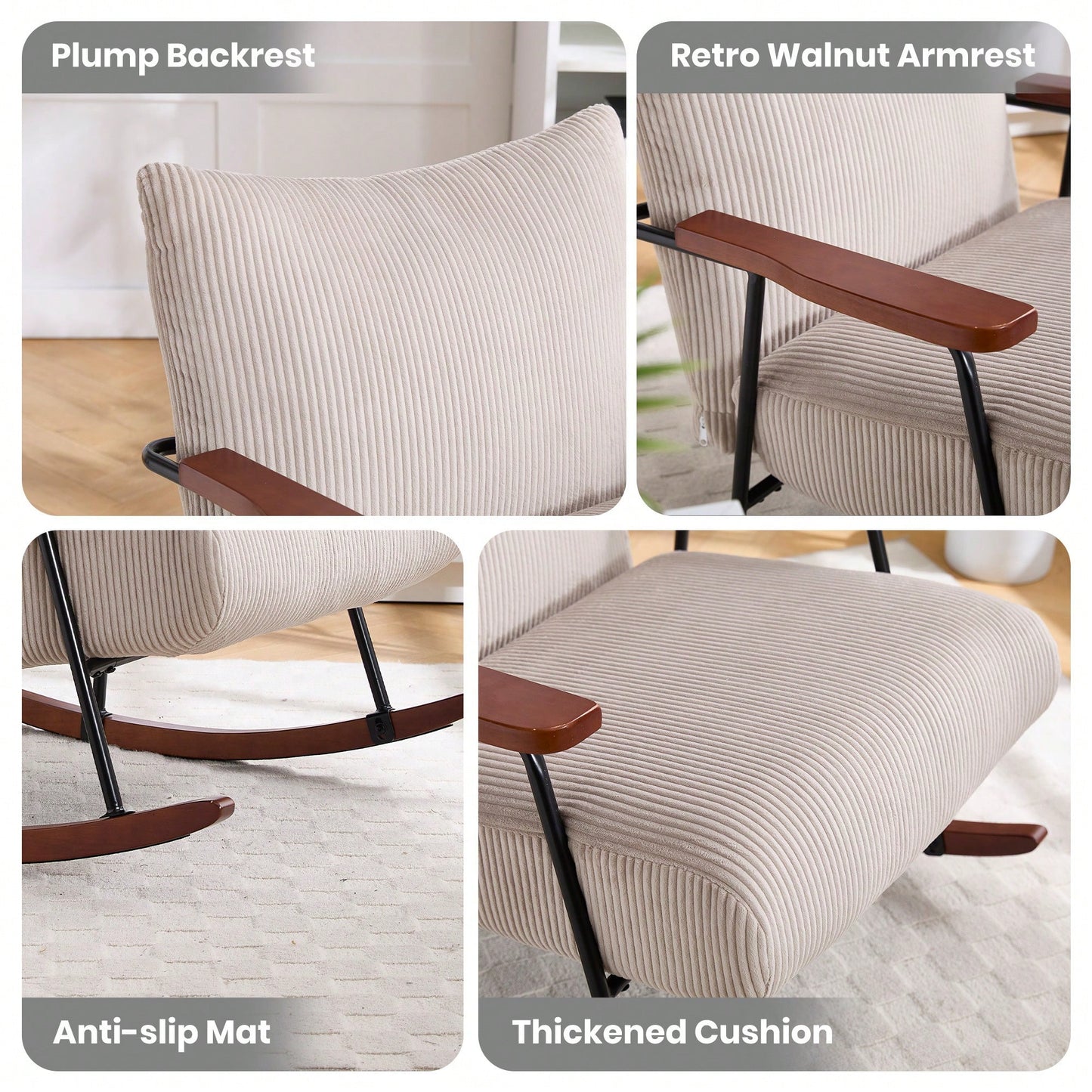 Stylish Metal Frame Rocking Chair For Living Room Modern Accent Armchair