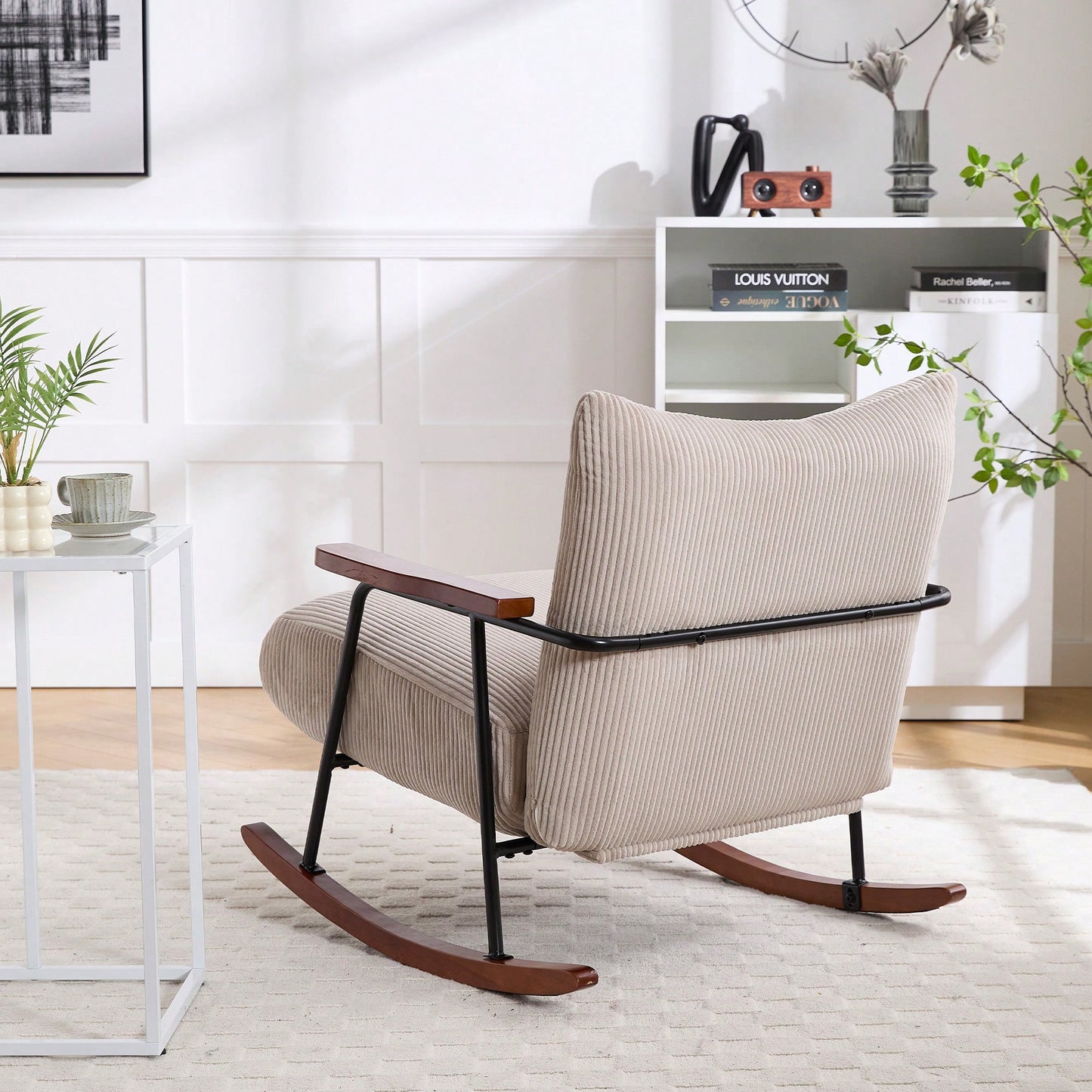 Stylish Metal Frame Rocking Chair For Living Room Modern Accent Armchair
