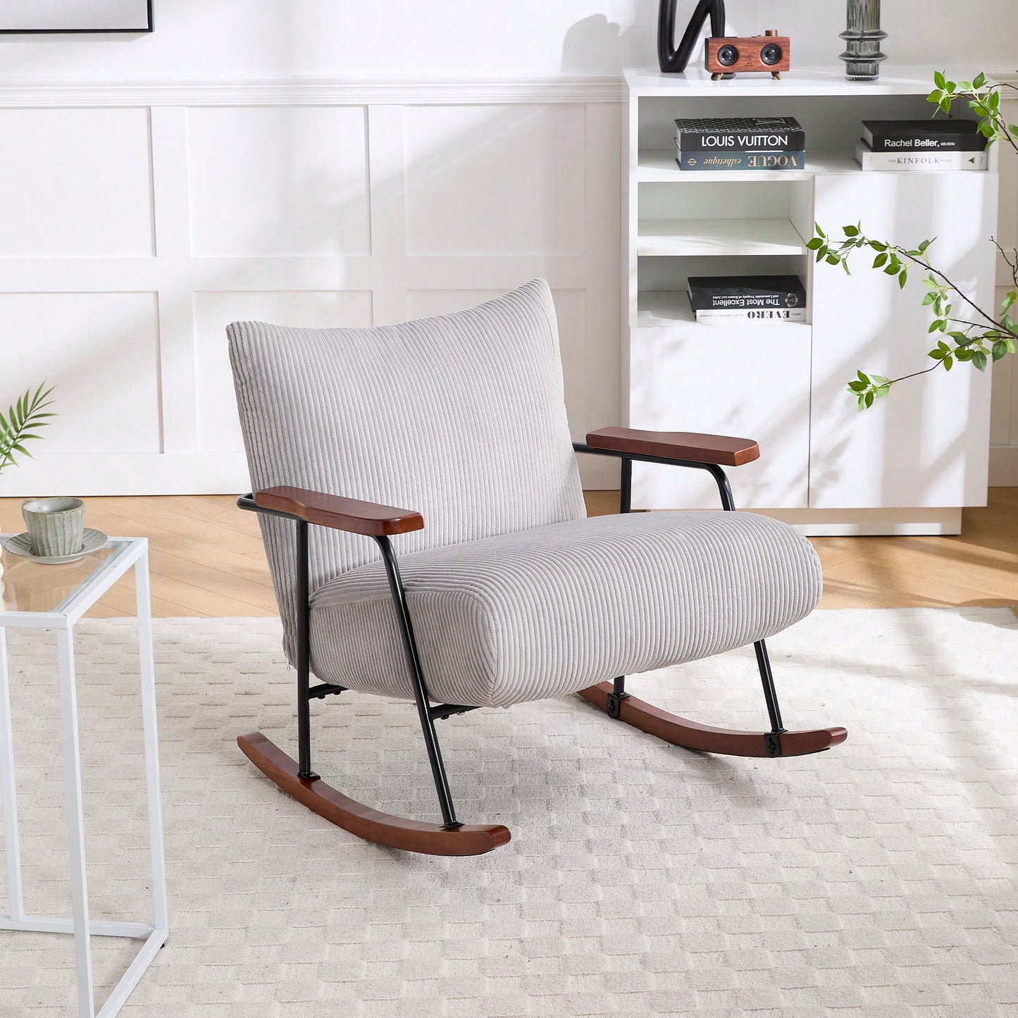 Stylish Metal Frame Rocking Chair For Living Room Modern Accent Armchair