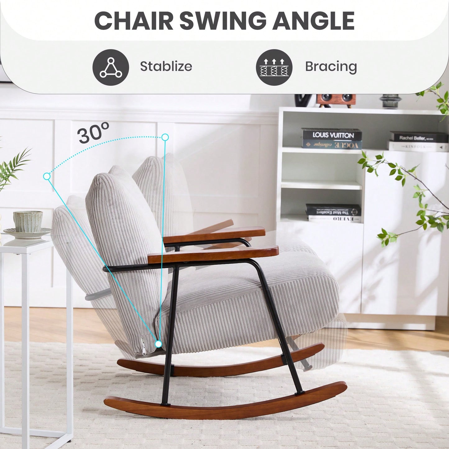 Stylish Metal Frame Rocking Chair For Living Room Modern Accent Armchair