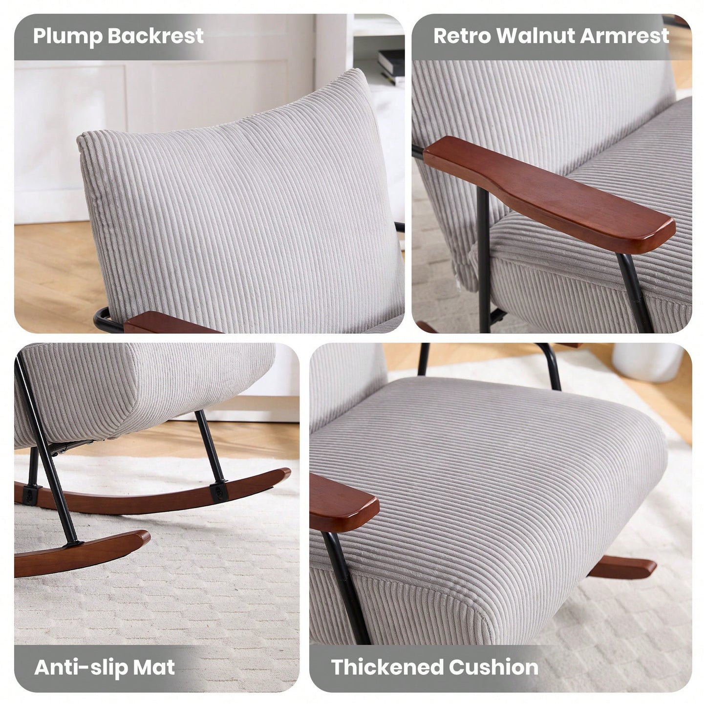 Stylish Metal Frame Rocking Chair For Living Room Modern Accent Armchair