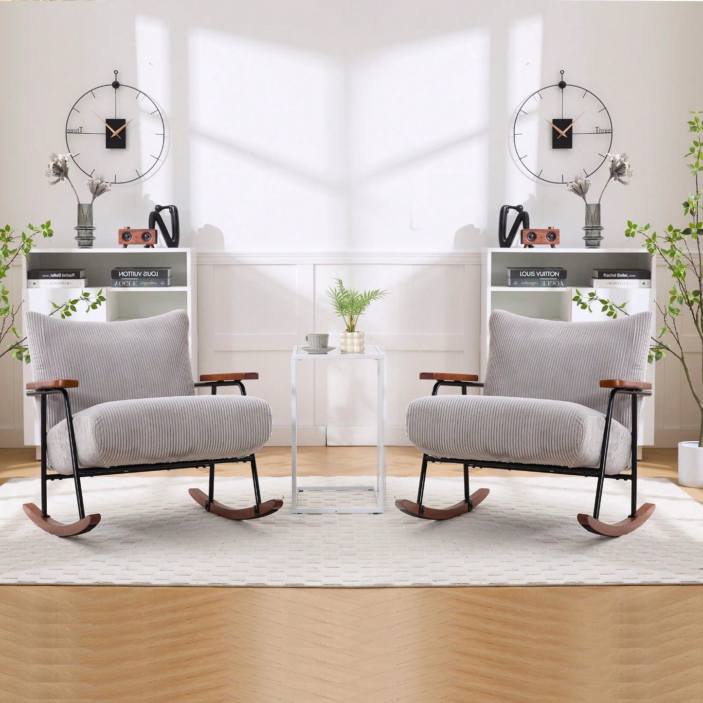 Stylish Metal Frame Rocking Chair For Living Room Modern Accent Armchair