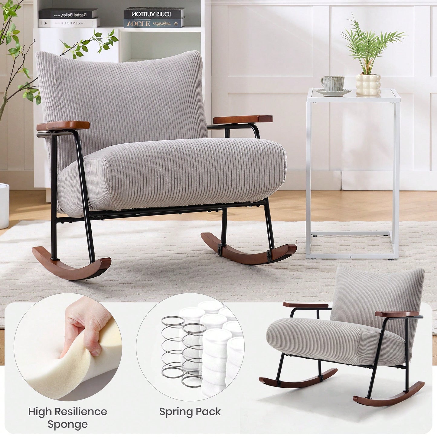 Stylish Metal Frame Rocking Chair For Living Room Modern Accent Armchair