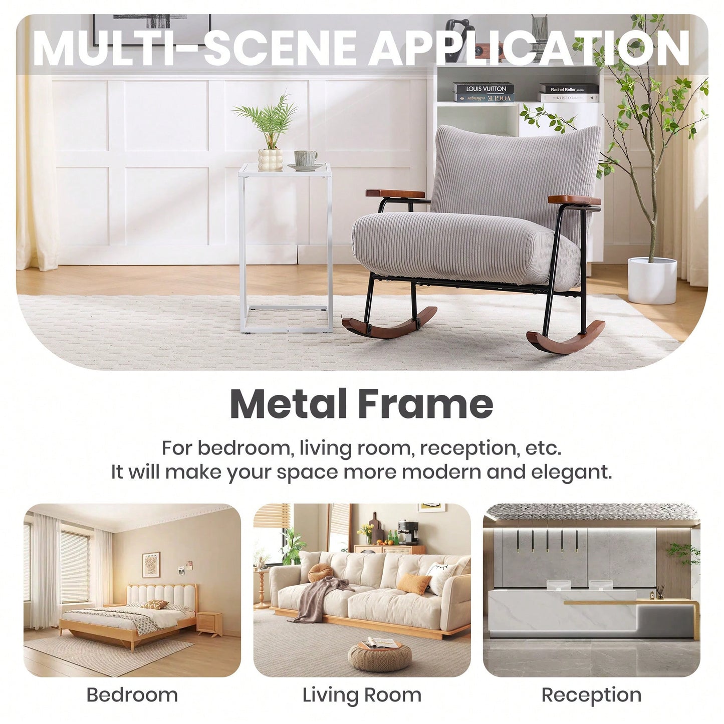 Stylish Metal Frame Rocking Chair For Living Room Modern Accent Armchair