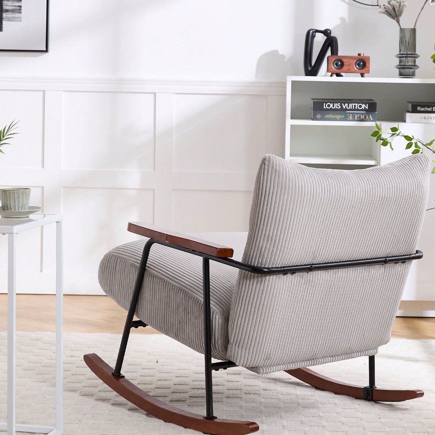 Stylish Metal Frame Rocking Chair For Living Room Modern Accent Armchair