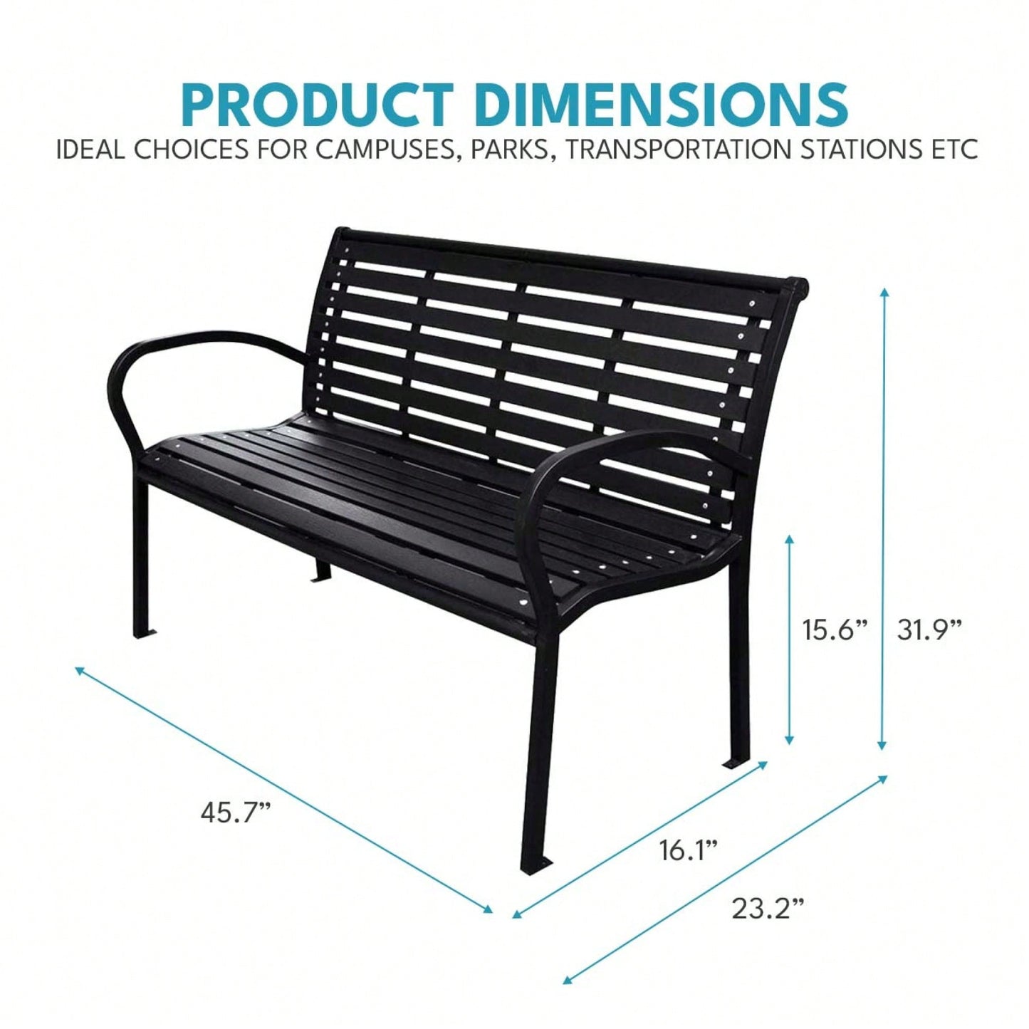 Stylish 45.7 Inch Black Steel And WPC Patio Bench For Outdoor Relaxation