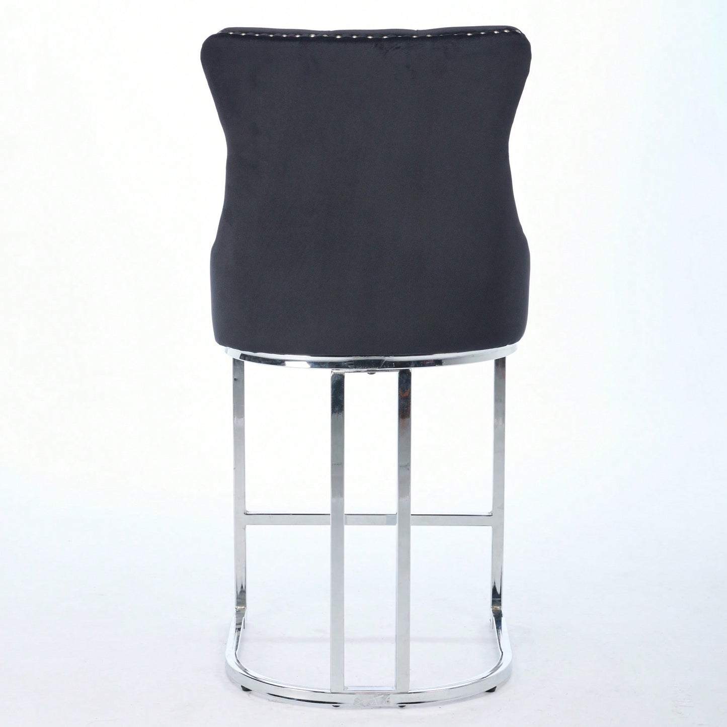 Modern Velvet Counter Height Bar Stools Set of 2 with Button Back Rivet Trim Upholstered Chairs Sturdy Chrome Base Farmhouse Black