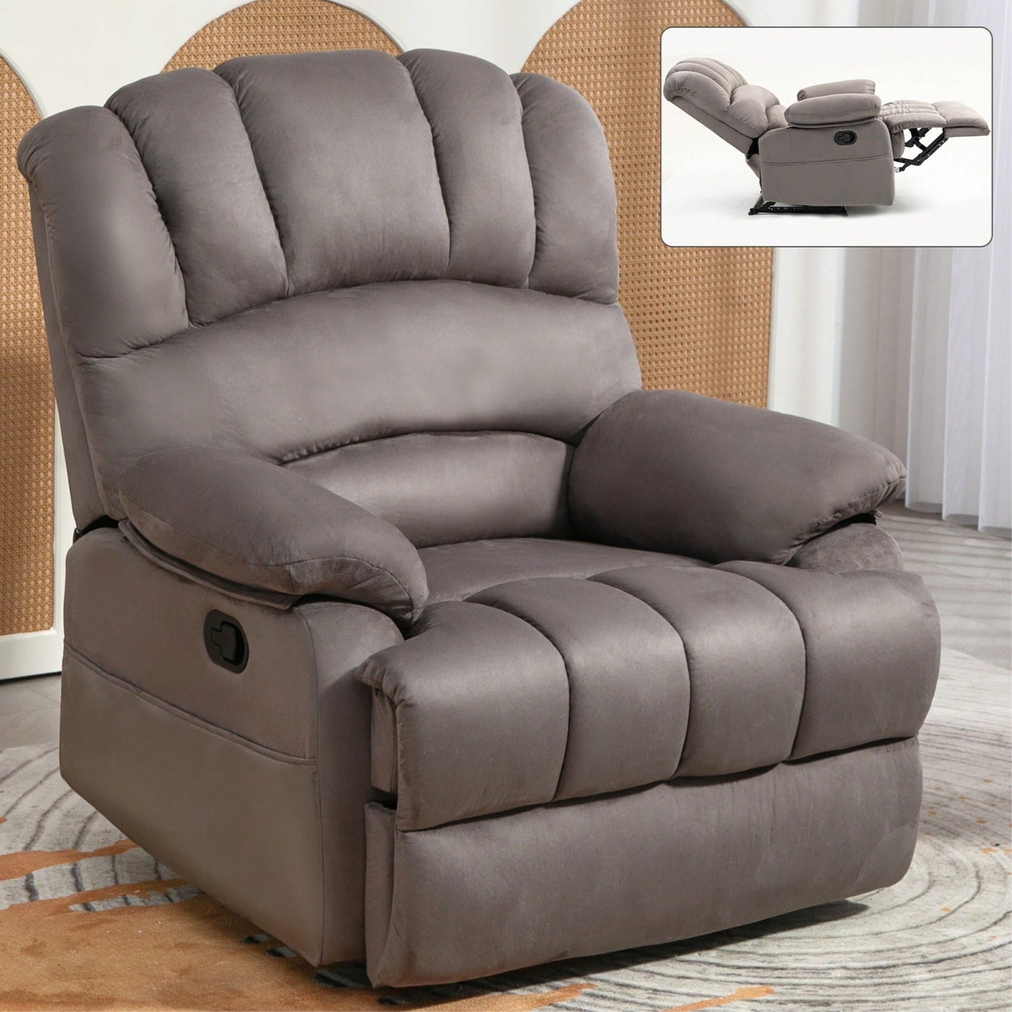 Fabric Large Manual Recliner Chair For Comfortable Living Room Seating Beige