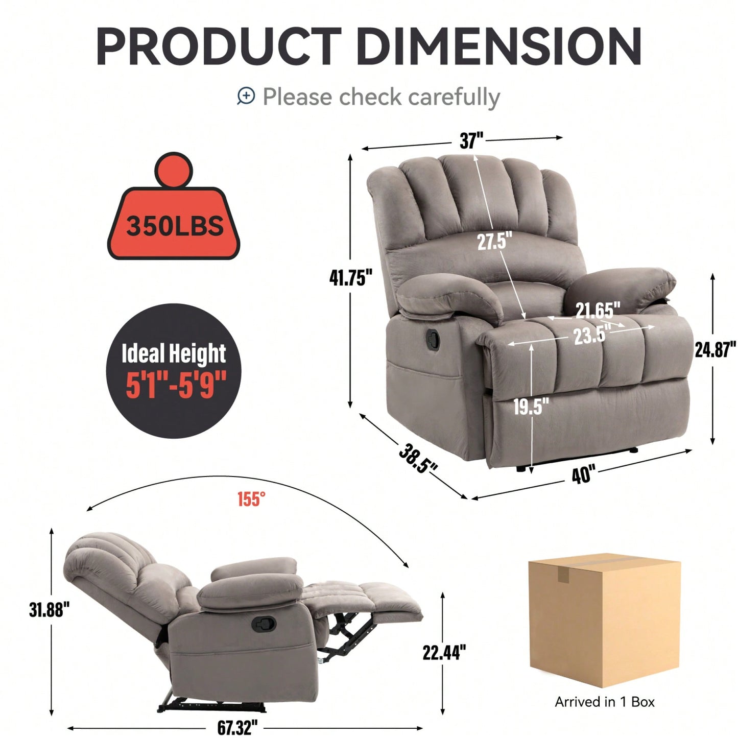 Fabric Large Manual Recliner Chair For Comfortable Living Room Seating Beige