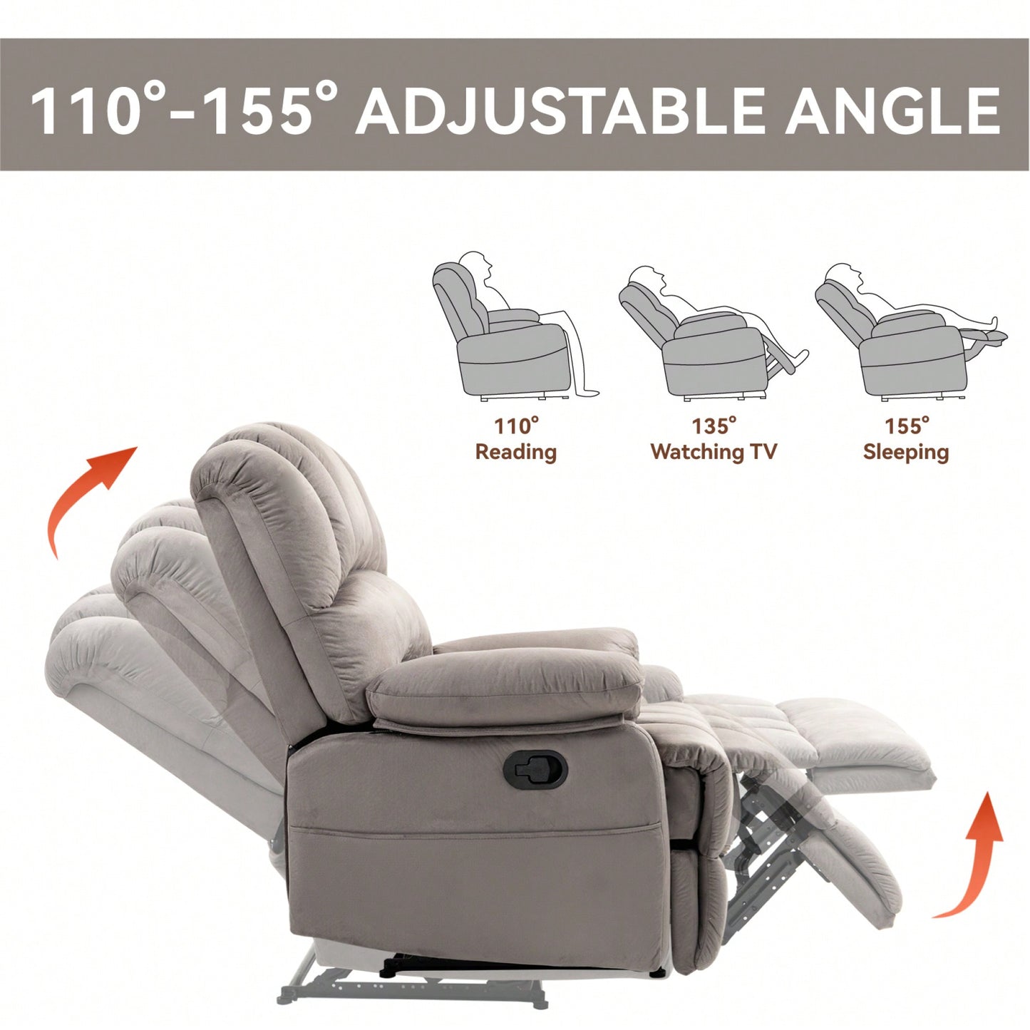 Fabric Large Manual Recliner Chair For Comfortable Living Room Seating Beige