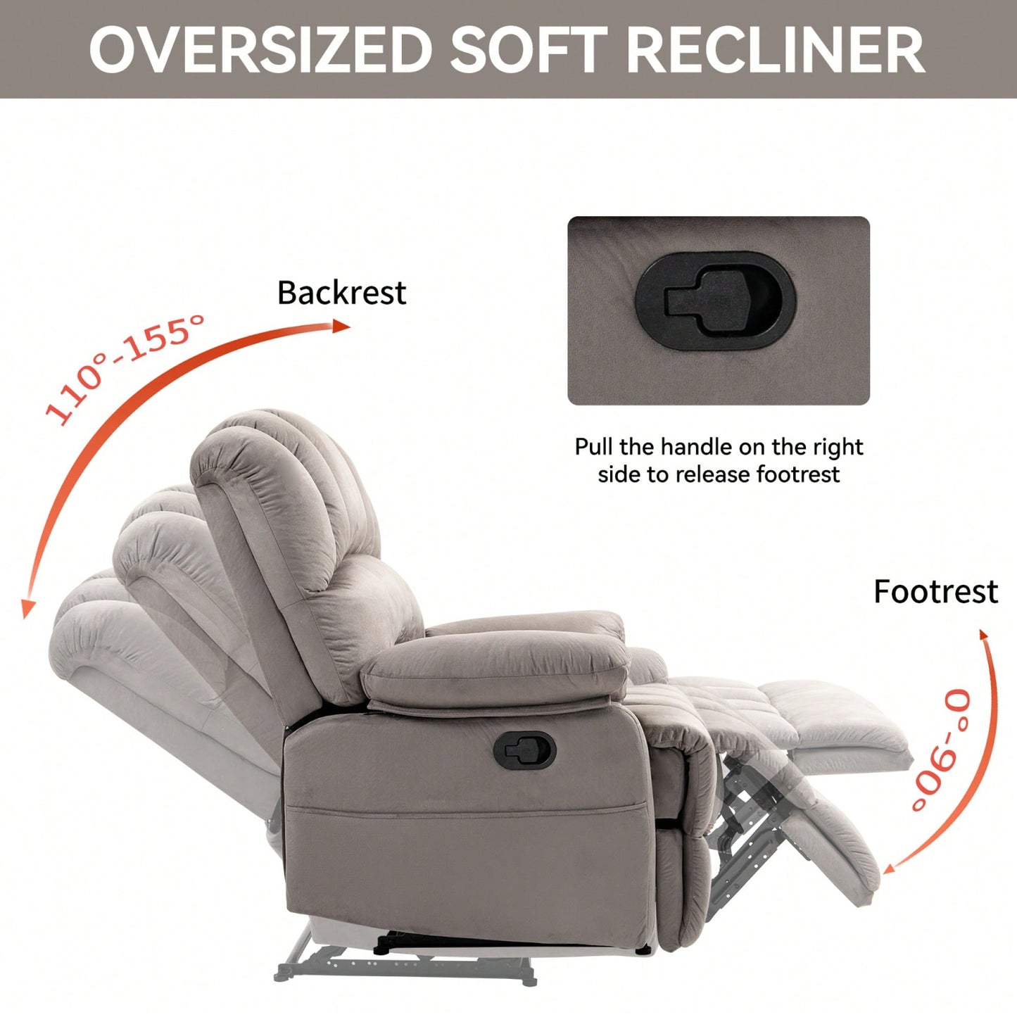 Fabric Large Manual Recliner Chair For Comfortable Living Room Seating Beige