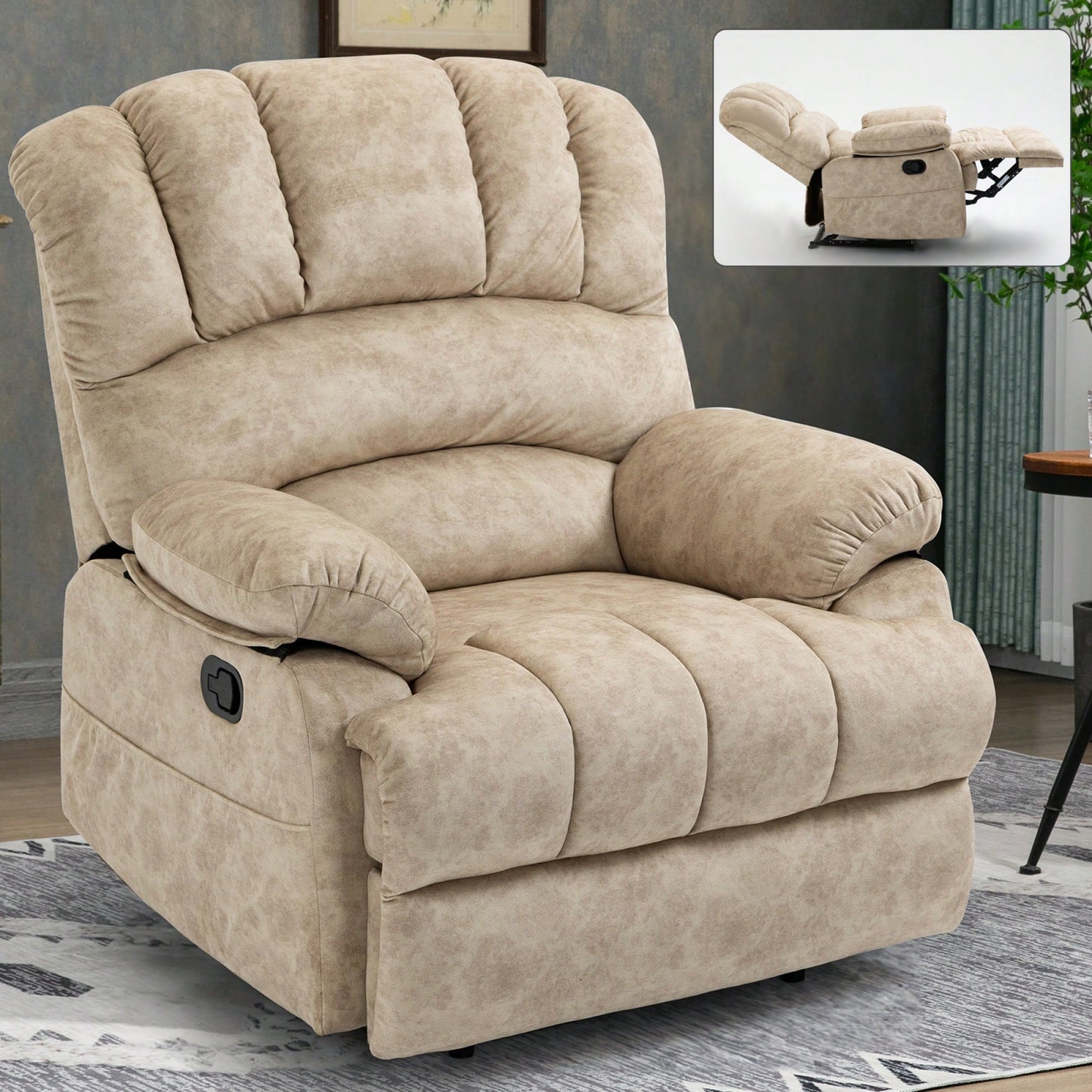 Fabric Large Manual Recliner Chair For Comfortable Living Room Seating Beige