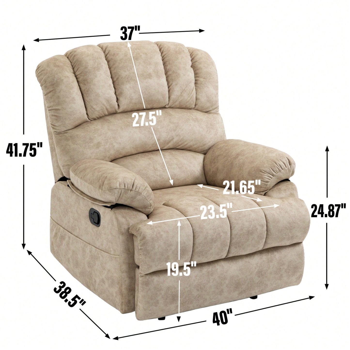 Fabric Large Manual Recliner Chair For Comfortable Living Room Seating Beige