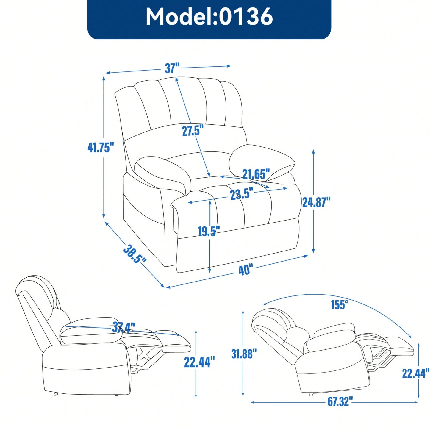 Fabric Large Manual Recliner Chair For Comfortable Living Room Seating Beige