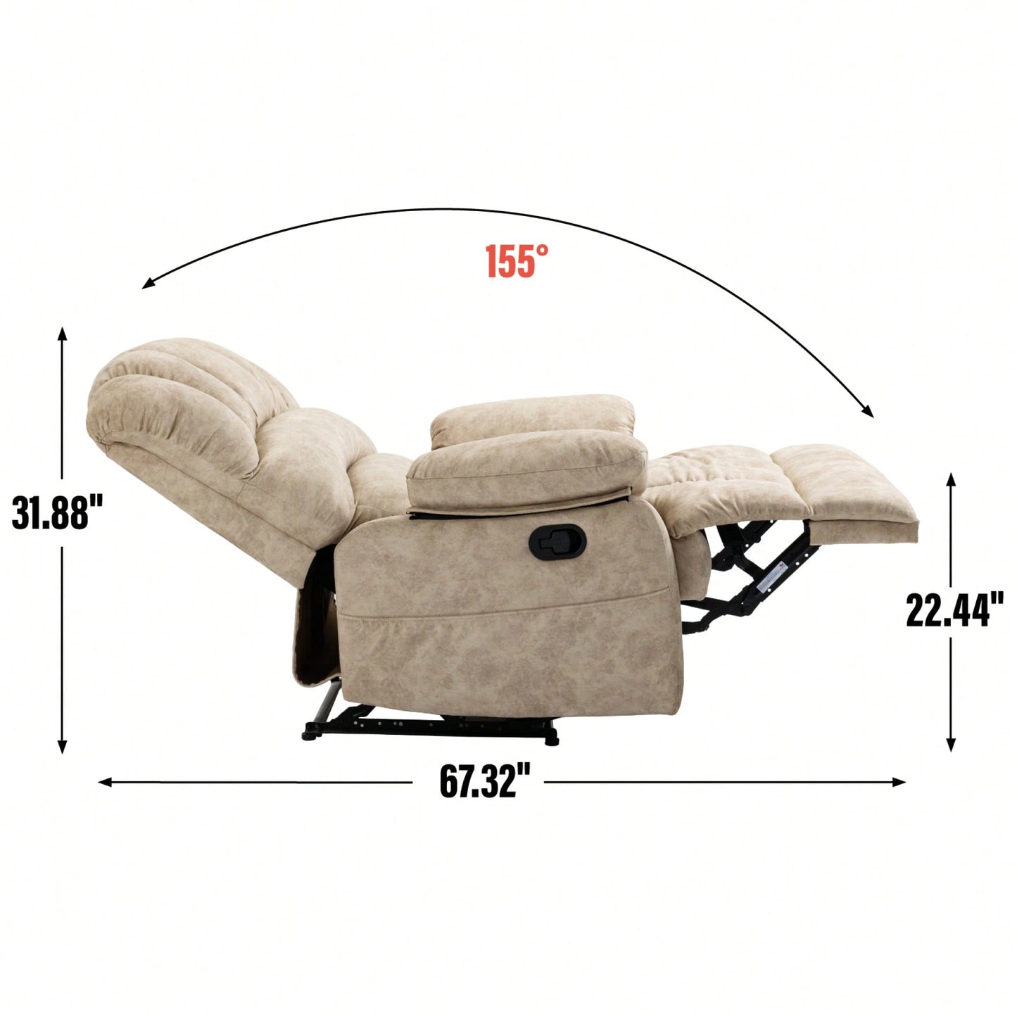 Fabric Large Manual Recliner Chair For Comfortable Living Room Seating Beige