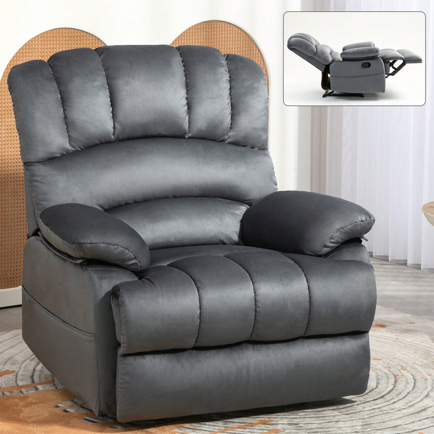 Fabric Large Manual Recliner Chair For Comfortable Living Room Seating Beige