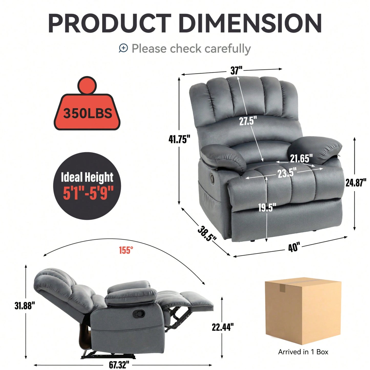 Fabric Large Manual Recliner Chair For Comfortable Living Room Seating Beige
