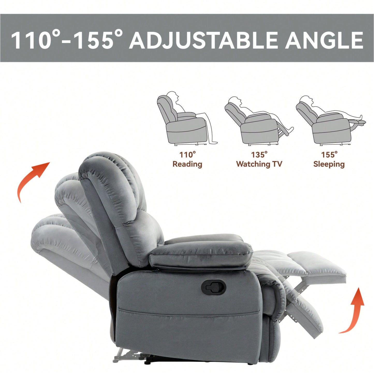 Fabric Large Manual Recliner Chair For Comfortable Living Room Seating Beige