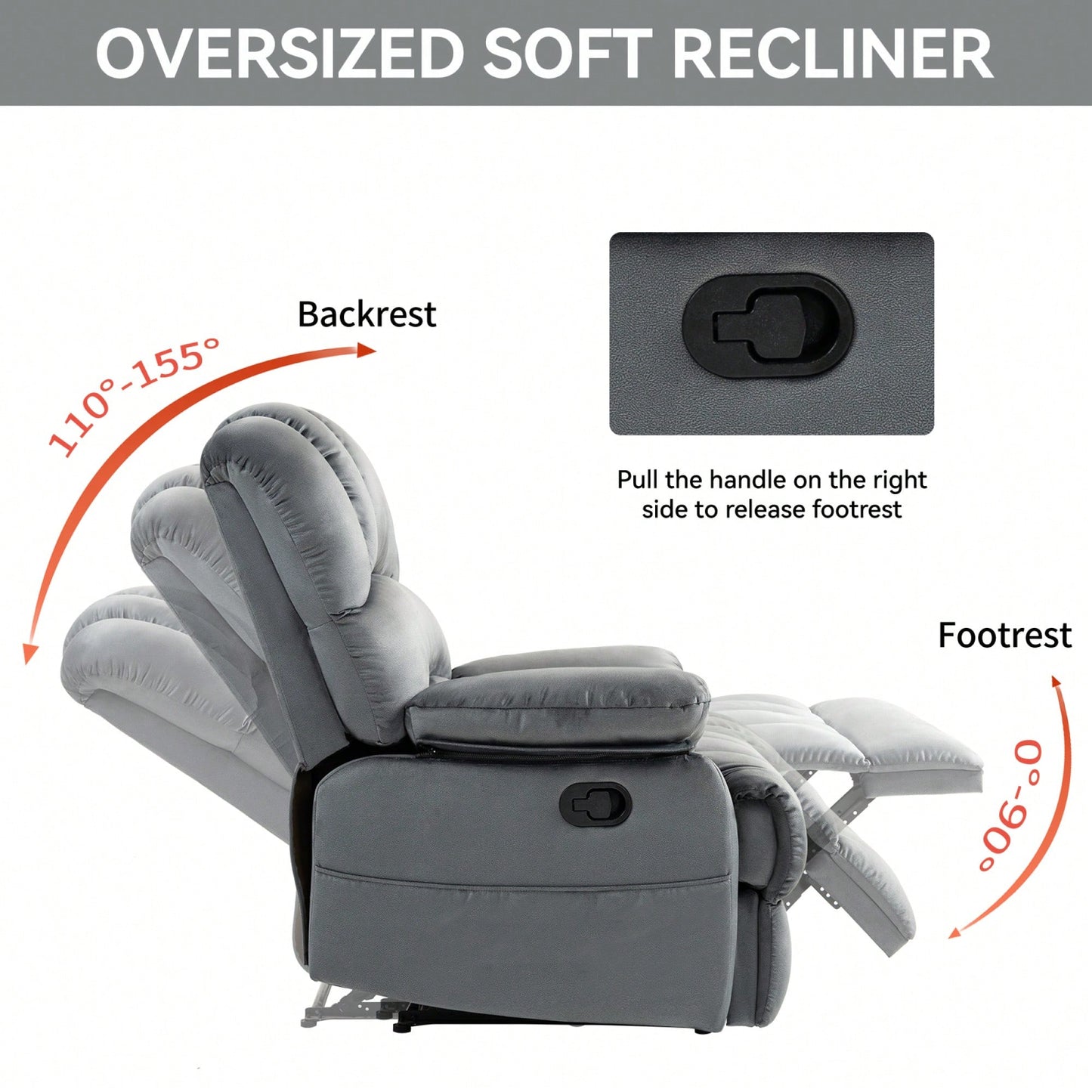 Fabric Large Manual Recliner Chair For Comfortable Living Room Seating Beige