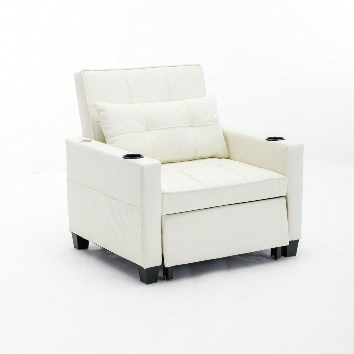 3-In-1 Convertible Futon Chair Bed With USB Ports Wear-Resistant Anti-Scratch Armchair Sleeper For Living Room Dark Grey Linen