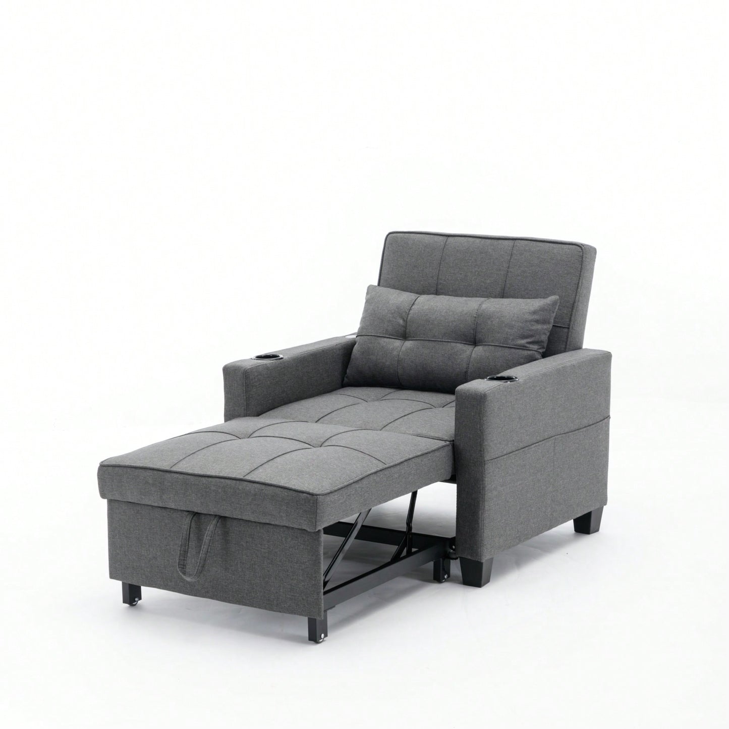3-In-1 Convertible Futon Chair Bed With USB Ports Wear-Resistant Anti-Scratch Armchair Sleeper For Living Room Dark Grey Linen