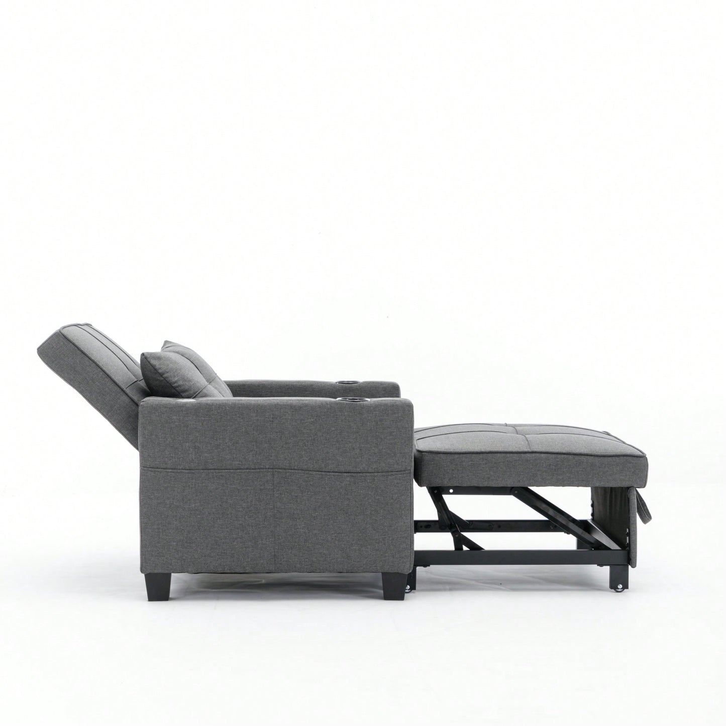 3-In-1 Convertible Futon Chair Bed With USB Ports Wear-Resistant Anti-Scratch Armchair Sleeper For Living Room Dark Grey Linen
