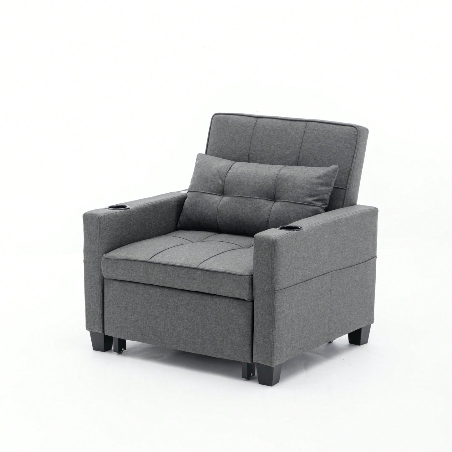 3-In-1 Convertible Futon Chair Bed With USB Ports Wear-Resistant Anti-Scratch Armchair Sleeper For Living Room Dark Grey Linen