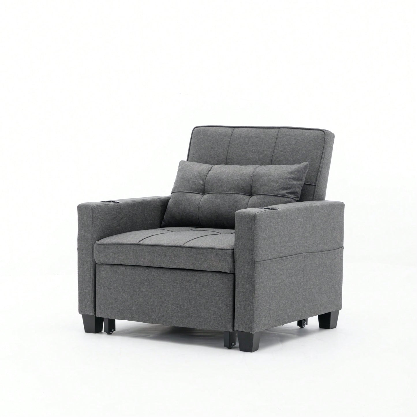 3-In-1 Convertible Futon Chair Bed With USB Ports Wear-Resistant Anti-Scratch Armchair Sleeper For Living Room Dark Grey Linen