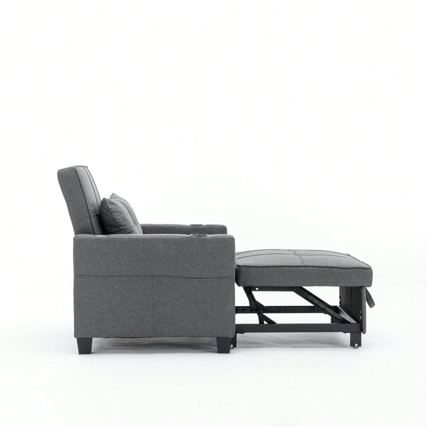 3-In-1 Convertible Futon Chair Bed With USB Ports Wear-Resistant Anti-Scratch Armchair Sleeper For Living Room Dark Grey Linen