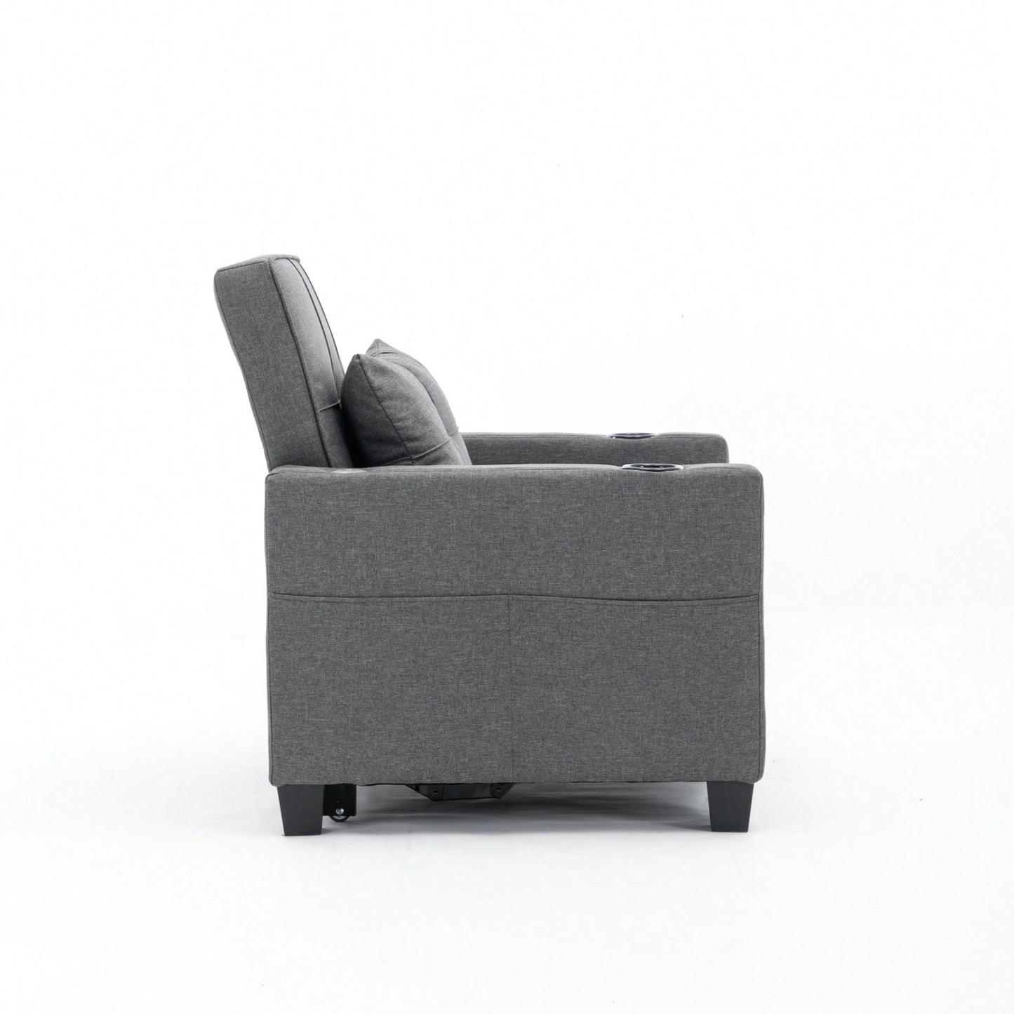 3-In-1 Convertible Futon Chair Bed With USB Ports Wear-Resistant Anti-Scratch Armchair Sleeper For Living Room Dark Grey Linen