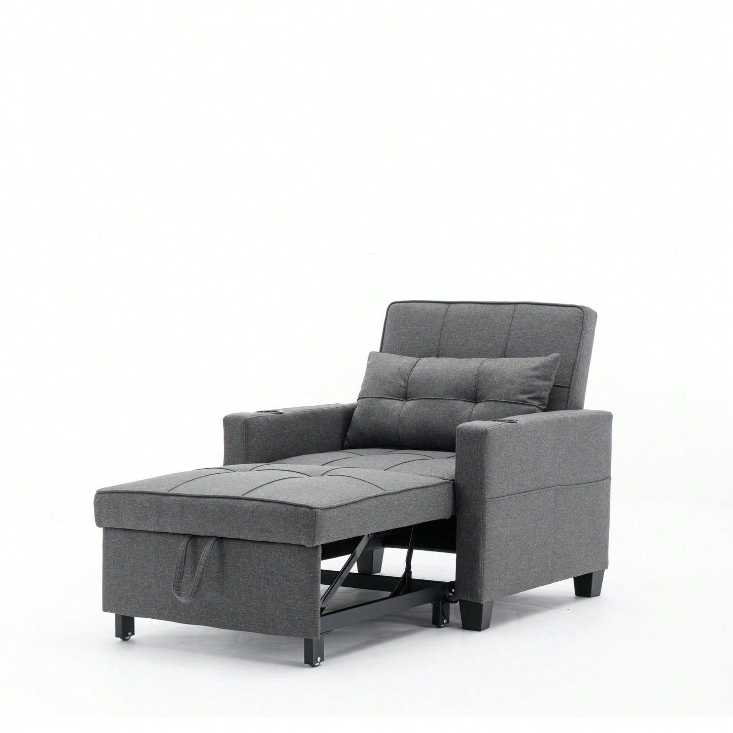 3-In-1 Convertible Futon Chair Bed With USB Ports Wear-Resistant Anti-Scratch Armchair Sleeper For Living Room Dark Grey Linen