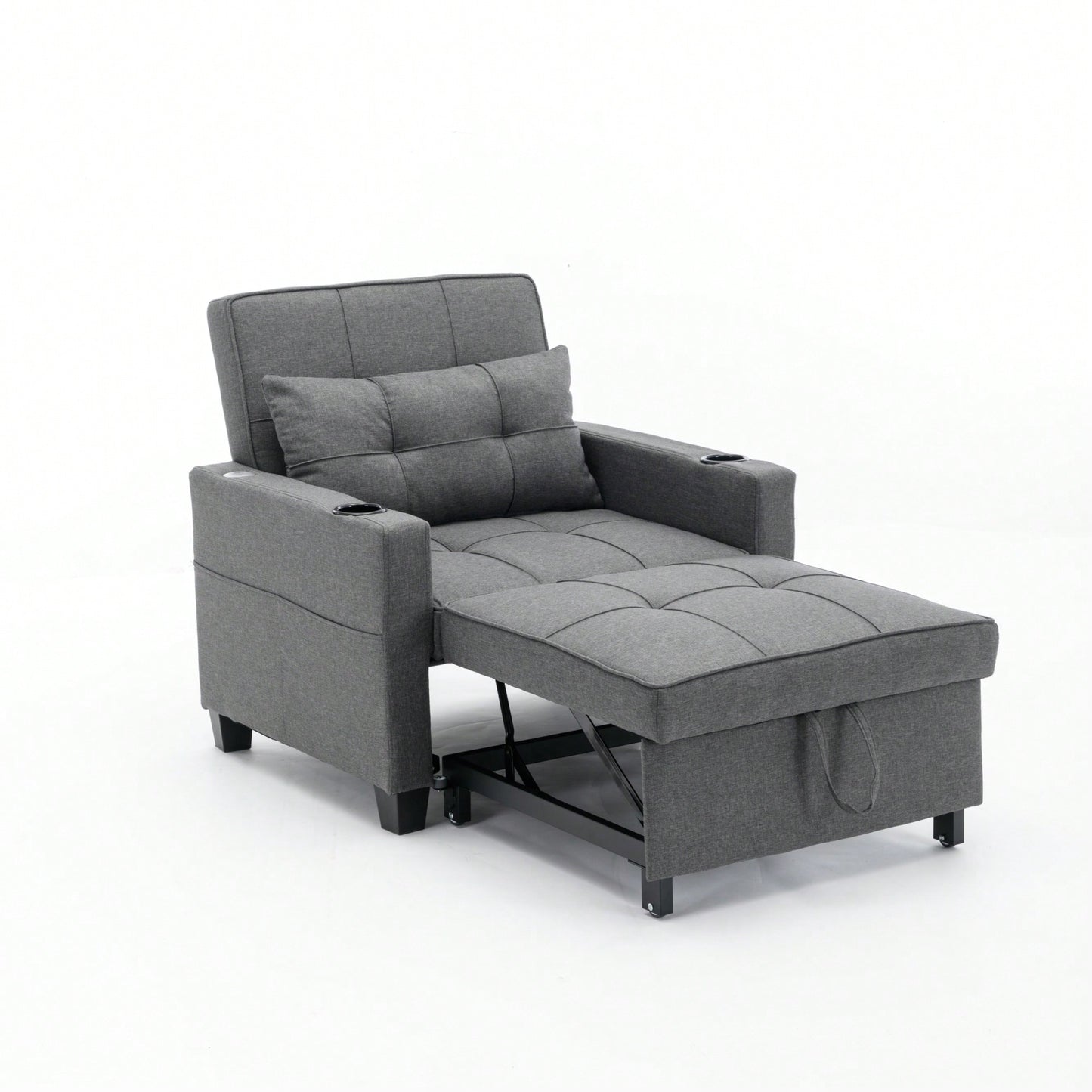 3-In-1 Convertible Futon Chair Bed With USB Ports Wear-Resistant Anti-Scratch Armchair Sleeper For Living Room Dark Grey Linen