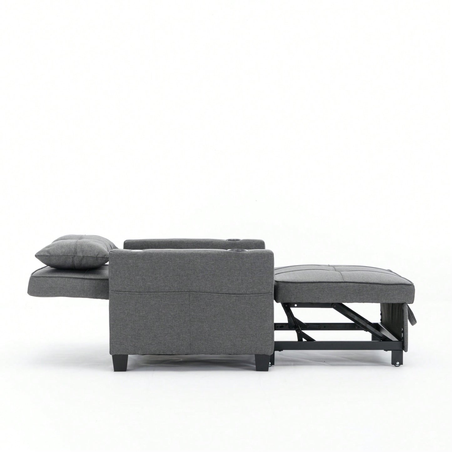 3-In-1 Convertible Futon Chair Bed With USB Ports Wear-Resistant Anti-Scratch Armchair Sleeper For Living Room Dark Grey Linen