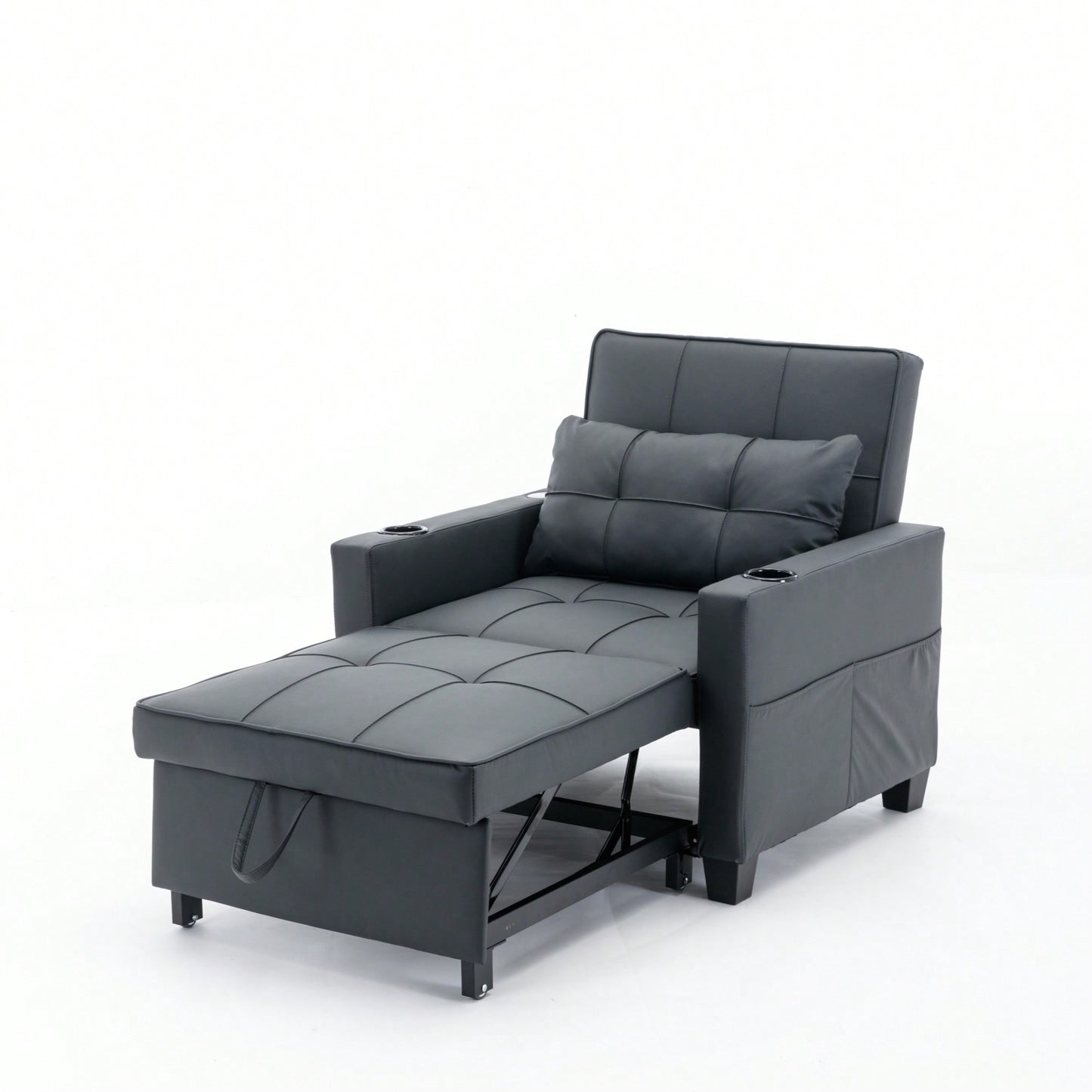 3-In-1 Convertible Futon Chair Bed With USB Ports Wear-Resistant Anti-Scratch Armchair Sleeper For Living Room Dark Grey Linen