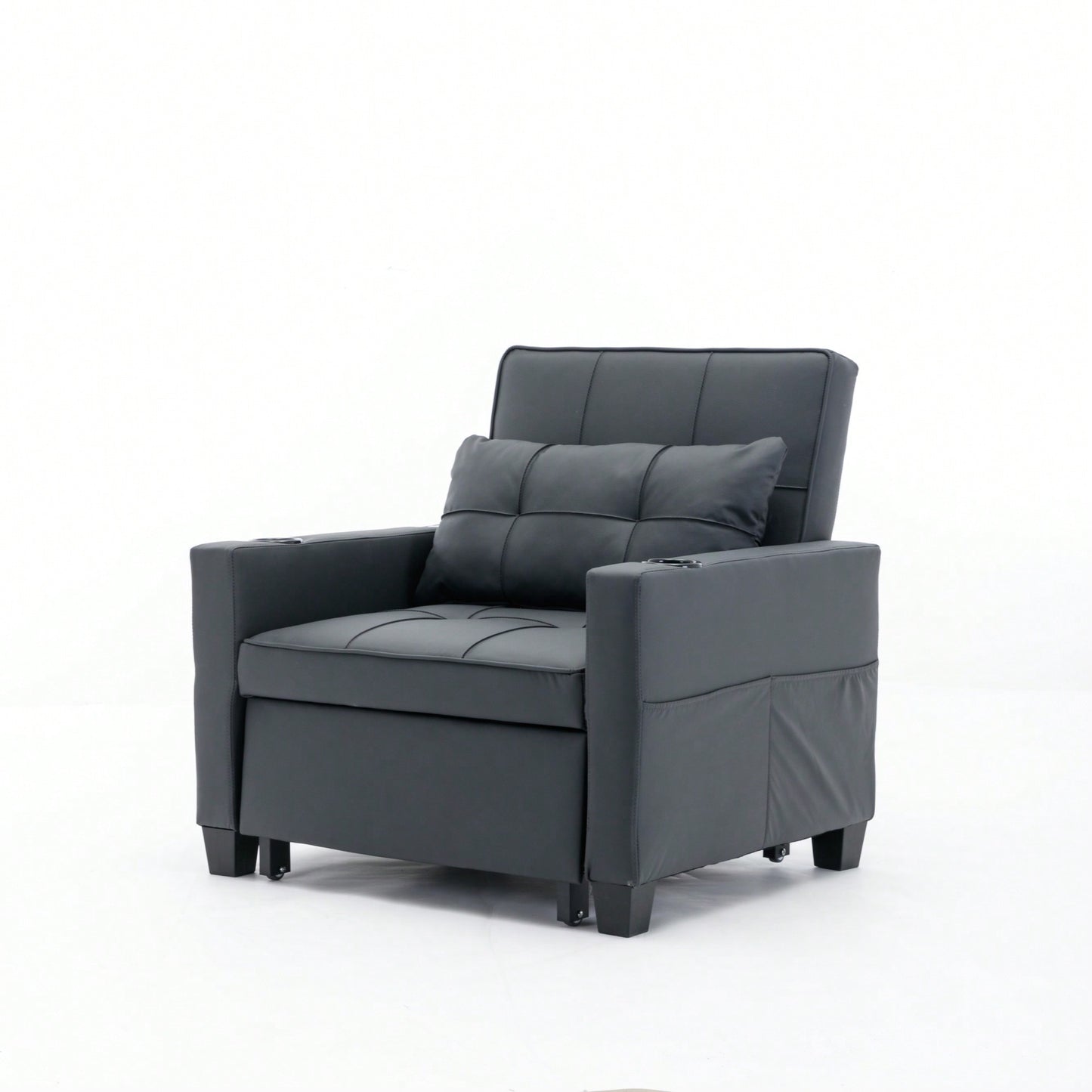 3-In-1 Convertible Futon Chair Bed With USB Ports Wear-Resistant Anti-Scratch Armchair Sleeper For Living Room Dark Grey Linen