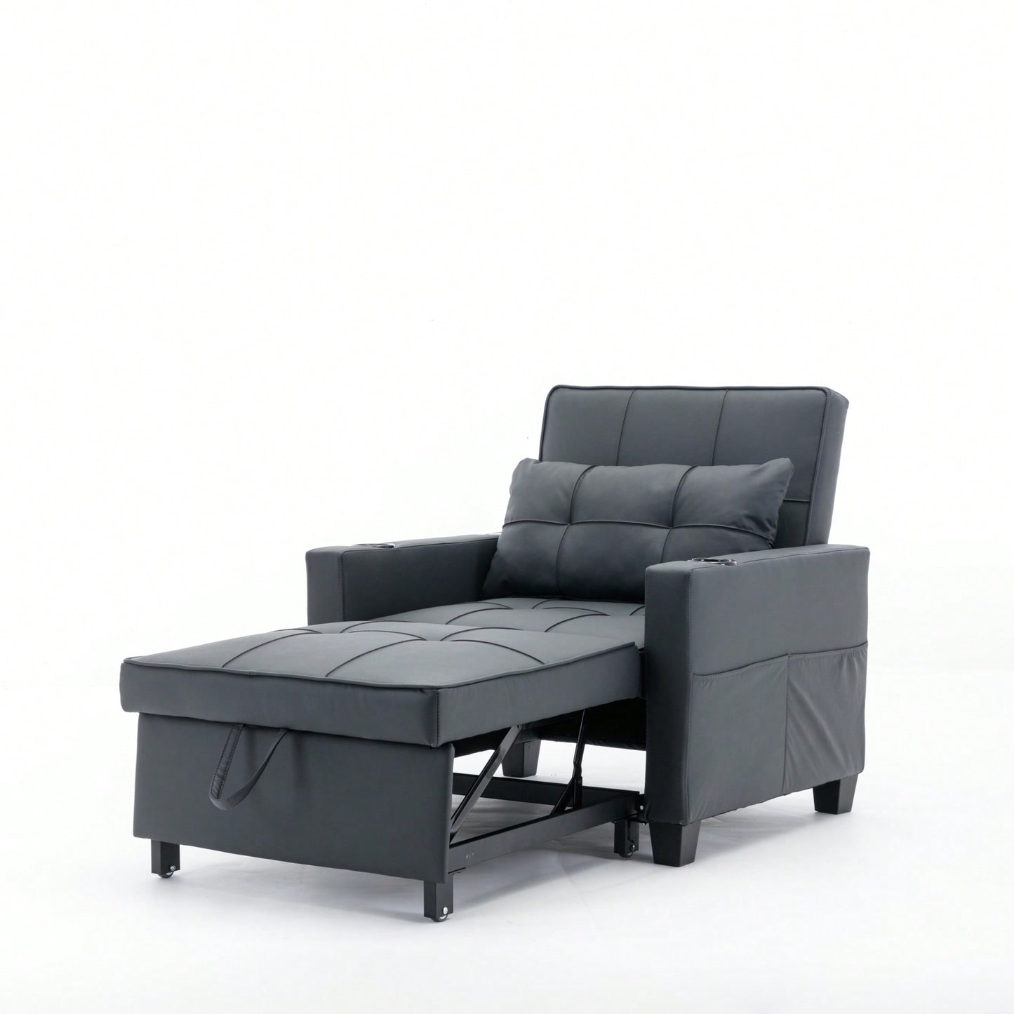 3-In-1 Convertible Futon Chair Bed With USB Ports Wear-Resistant Anti-Scratch Armchair Sleeper For Living Room Dark Grey Linen