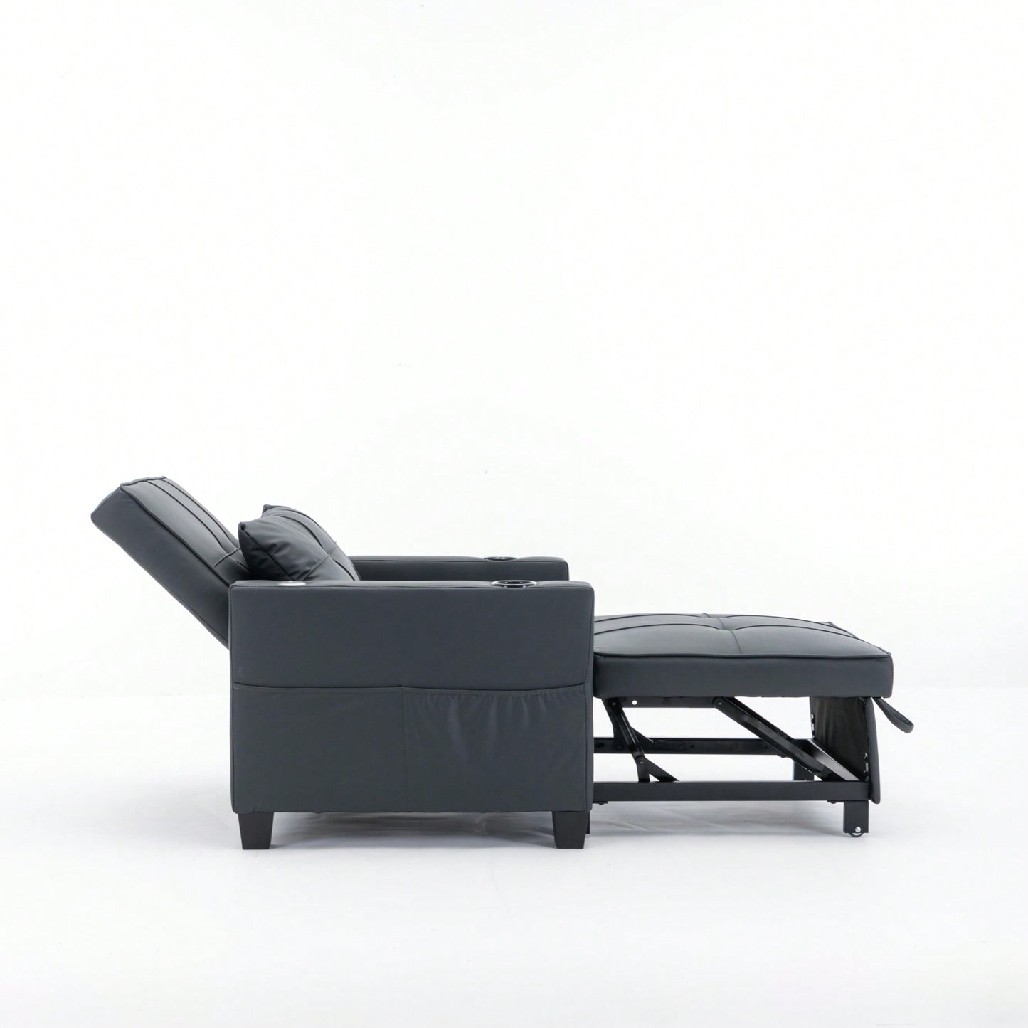3-In-1 Convertible Futon Chair Bed With USB Ports Wear-Resistant Anti-Scratch Armchair Sleeper For Living Room Dark Grey Linen