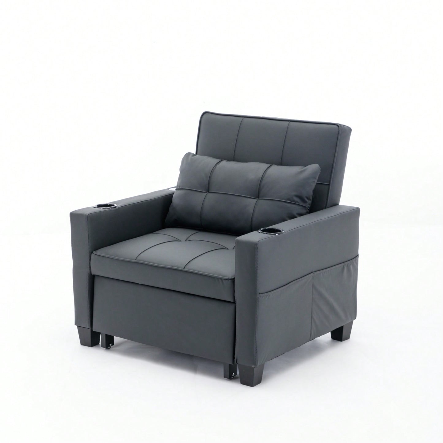 3-In-1 Convertible Futon Chair Bed With USB Ports Wear-Resistant Anti-Scratch Armchair Sleeper For Living Room Dark Grey Linen