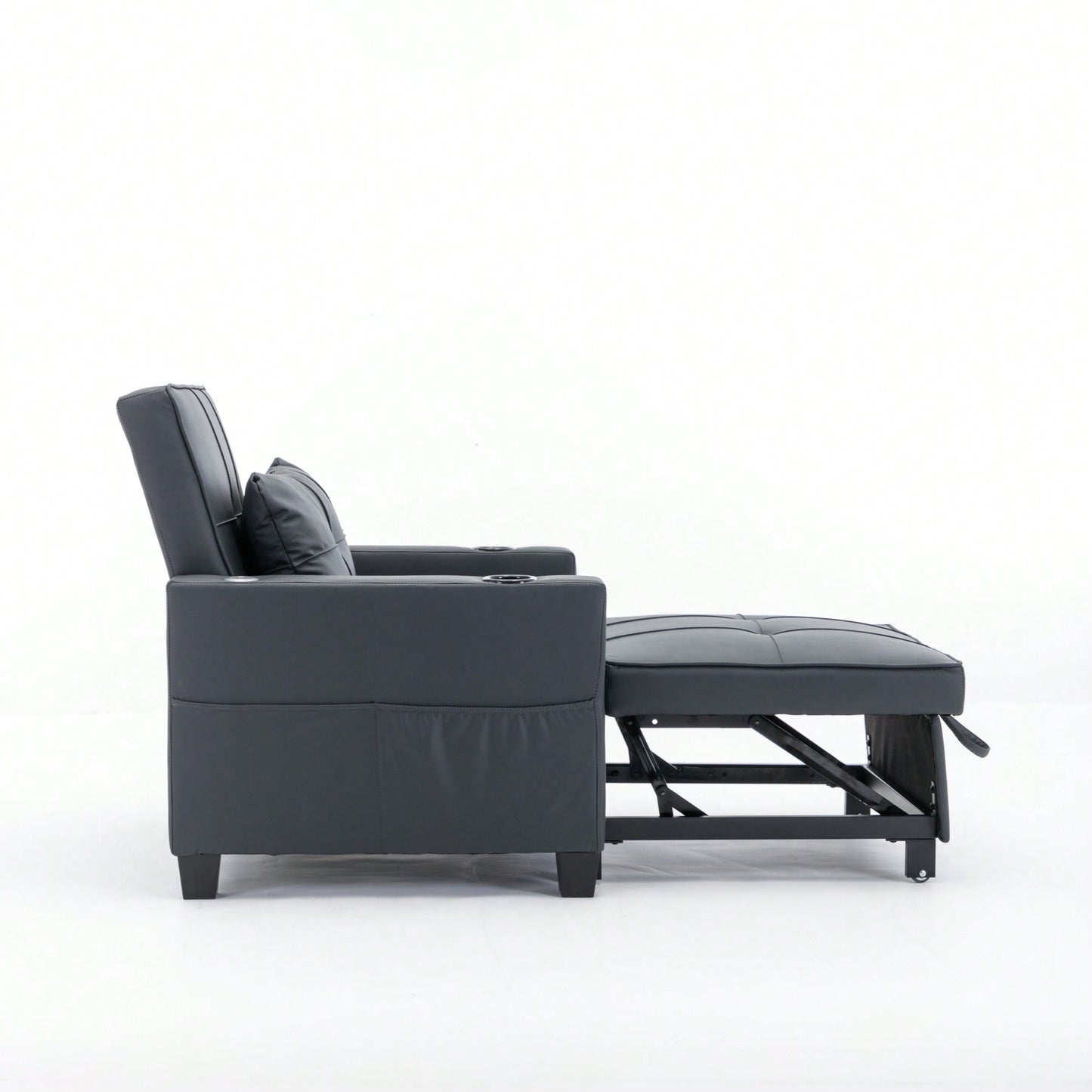 3-In-1 Convertible Futon Chair Bed With USB Ports Wear-Resistant Anti-Scratch Armchair Sleeper For Living Room Dark Grey Linen