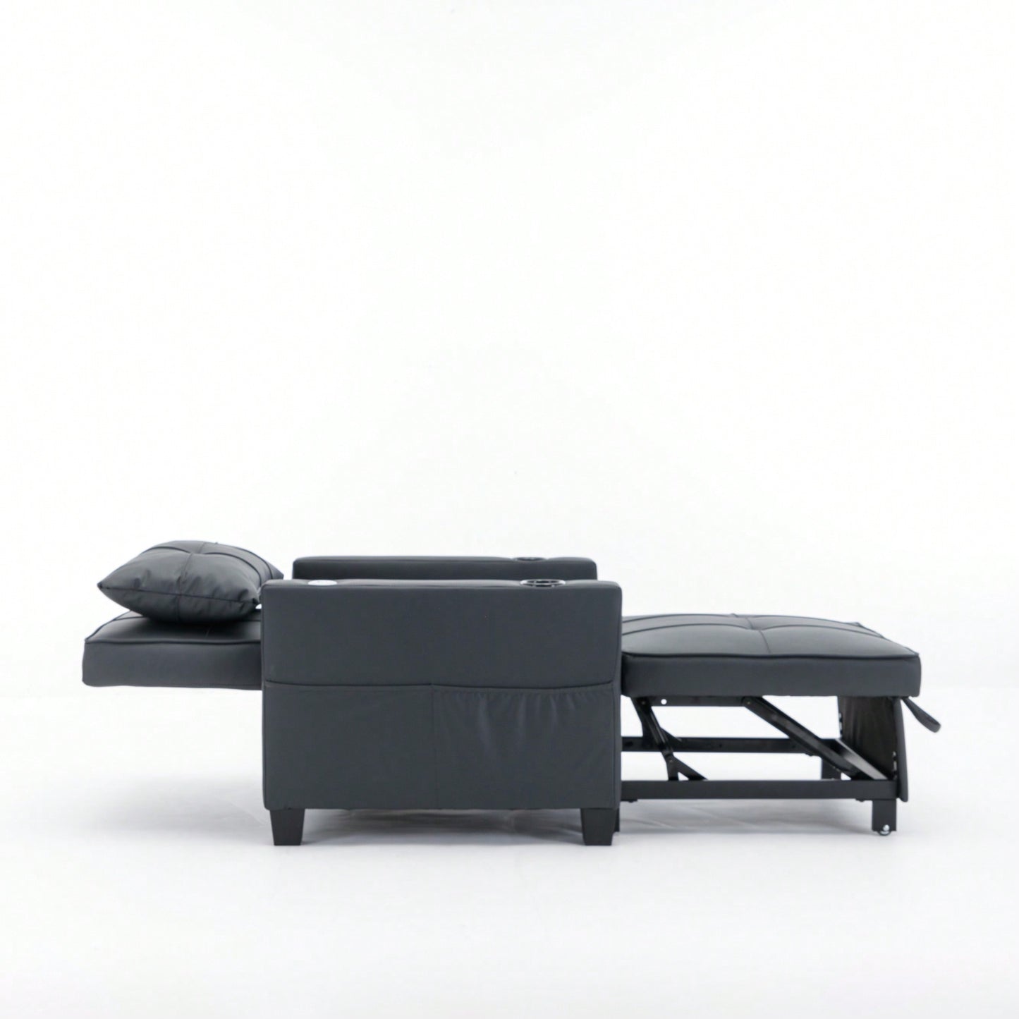 3-In-1 Convertible Futon Chair Bed With USB Ports Wear-Resistant Anti-Scratch Armchair Sleeper For Living Room Dark Grey Linen
