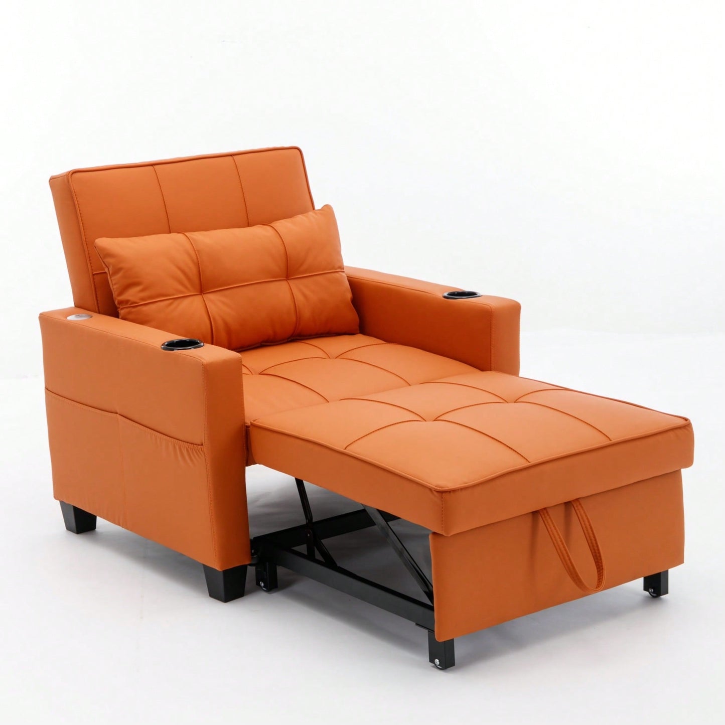 3-In-1 Convertible Futon Chair Bed With USB Ports Wear-Resistant Anti-Scratch Armchair Sleeper For Living Room Dark Grey Linen