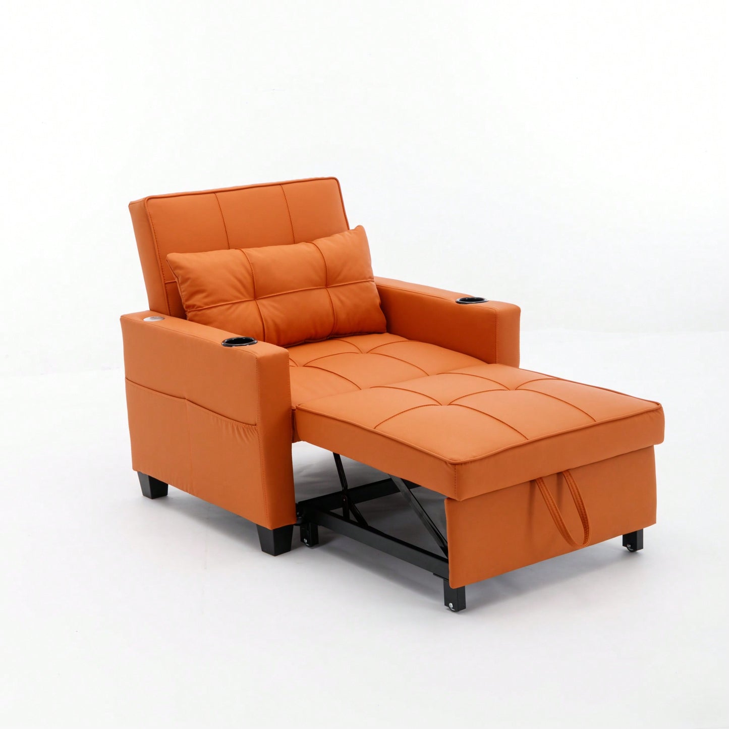 3-In-1 Convertible Futon Chair Bed With USB Ports Wear-Resistant Anti-Scratch Armchair Sleeper For Living Room Dark Grey Linen
