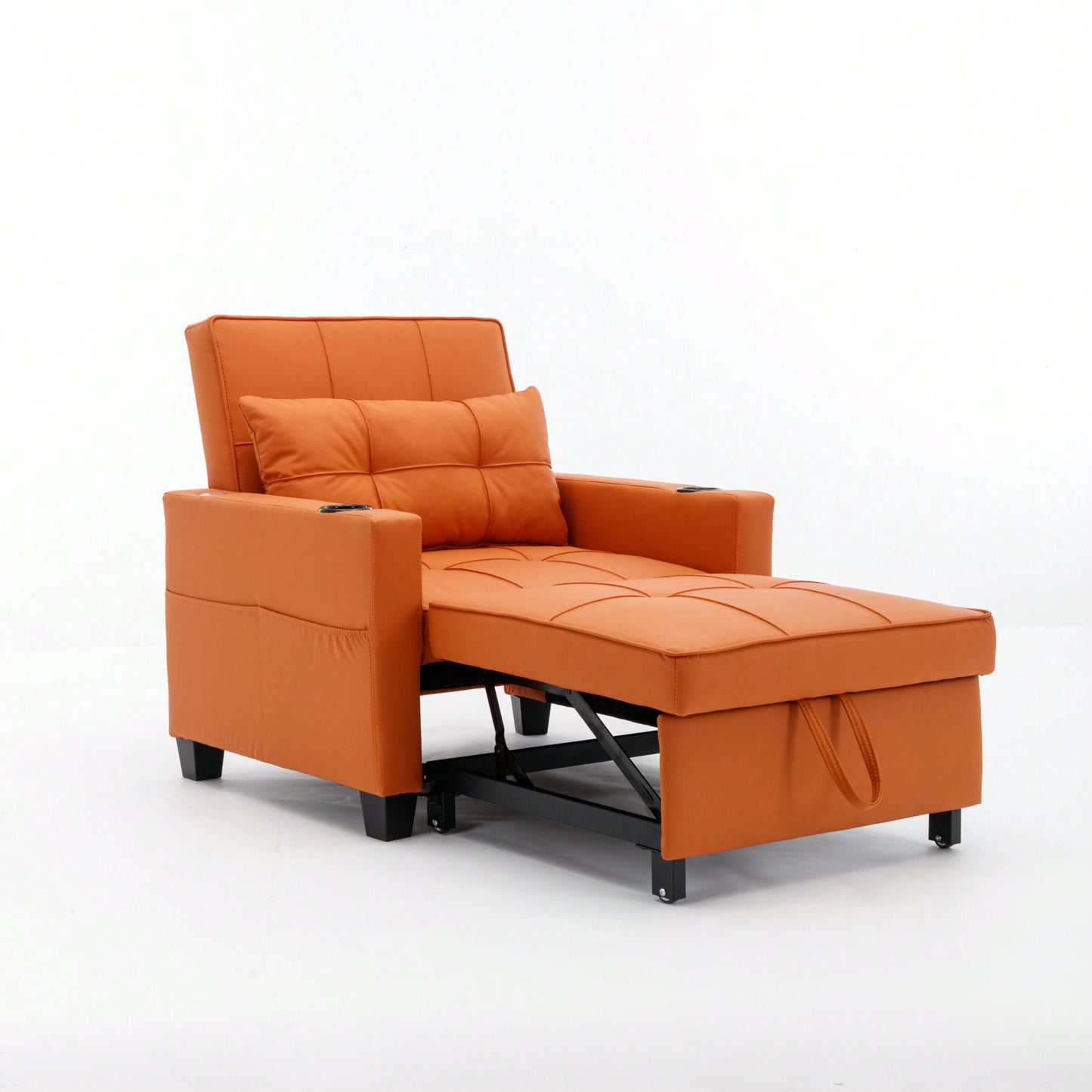 3-In-1 Convertible Futon Chair Bed With USB Ports Wear-Resistant Anti-Scratch Armchair Sleeper For Living Room Dark Grey Linen