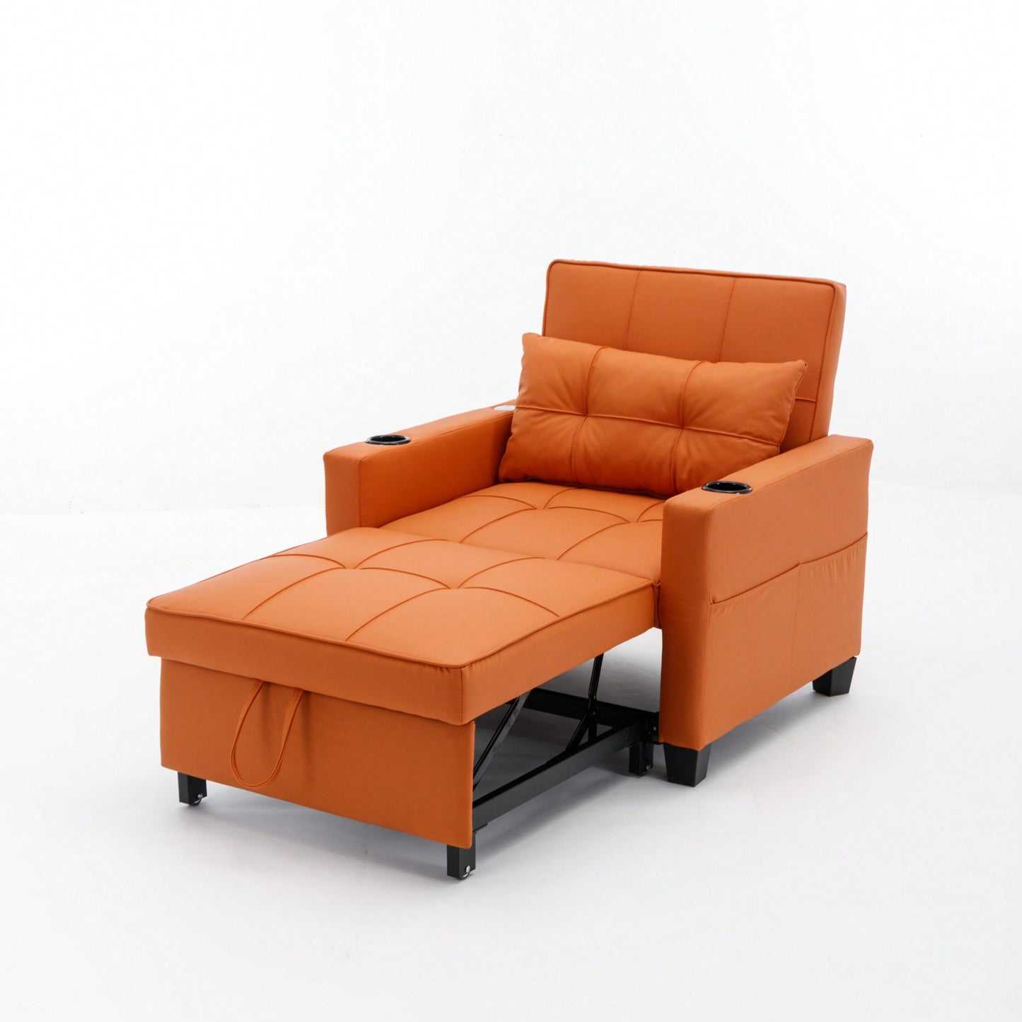 3-In-1 Convertible Futon Chair Bed With USB Ports Wear-Resistant Anti-Scratch Armchair Sleeper For Living Room Dark Grey Linen