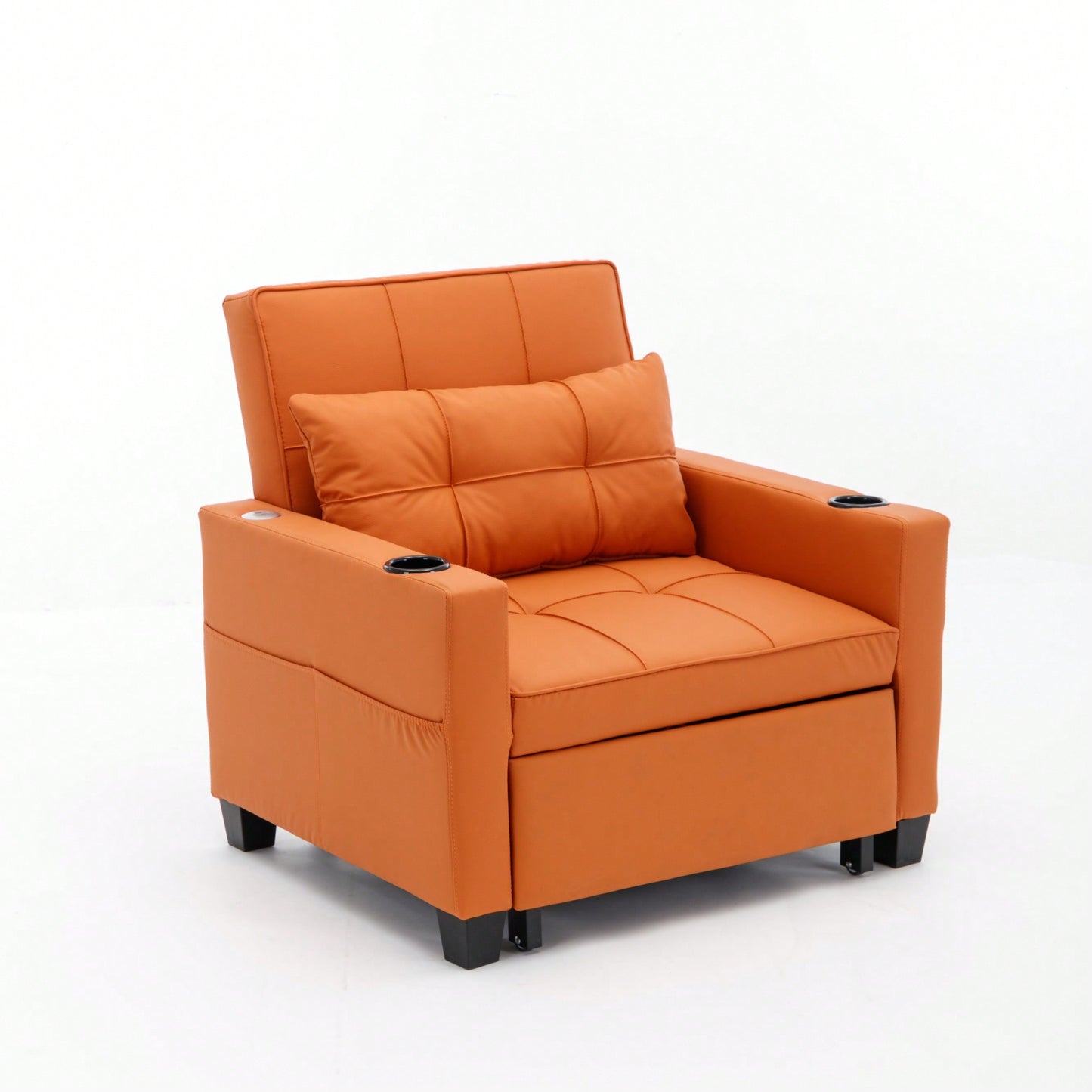 3-In-1 Convertible Futon Chair Bed With USB Ports Wear-Resistant Anti-Scratch Armchair Sleeper For Living Room Dark Grey Linen