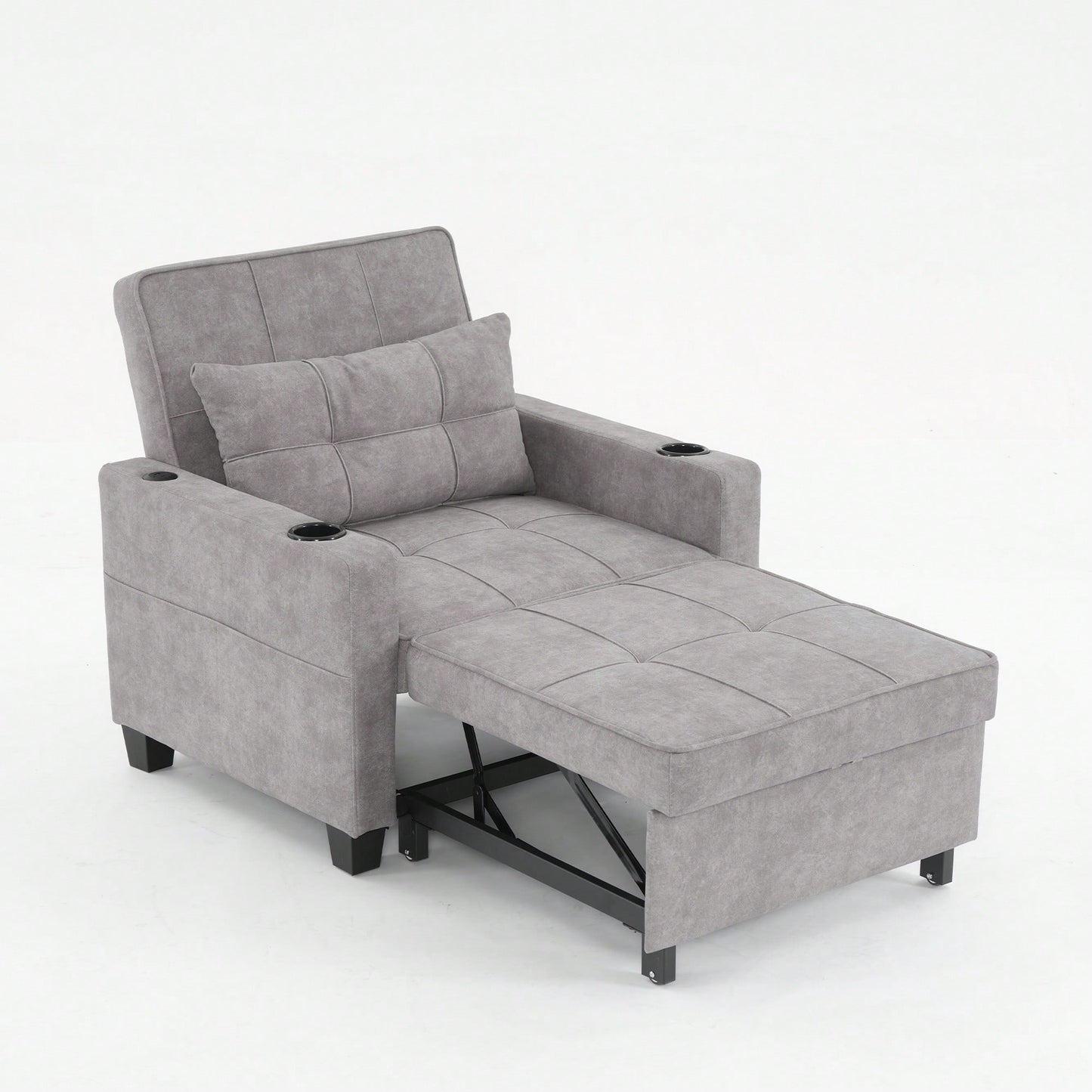 3-In-1 Convertible Futon Chair Bed With USB Ports Wear-Resistant Anti-Scratch Armchair Sleeper For Living Room Dark Grey Linen