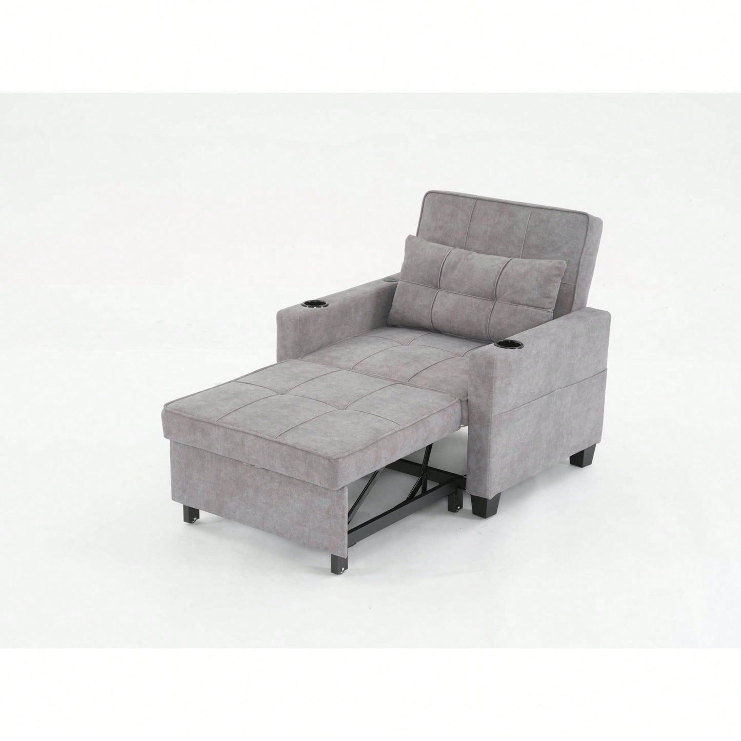3-In-1 Convertible Futon Chair Bed With USB Ports Wear-Resistant Anti-Scratch Armchair Sleeper For Living Room Dark Grey Linen